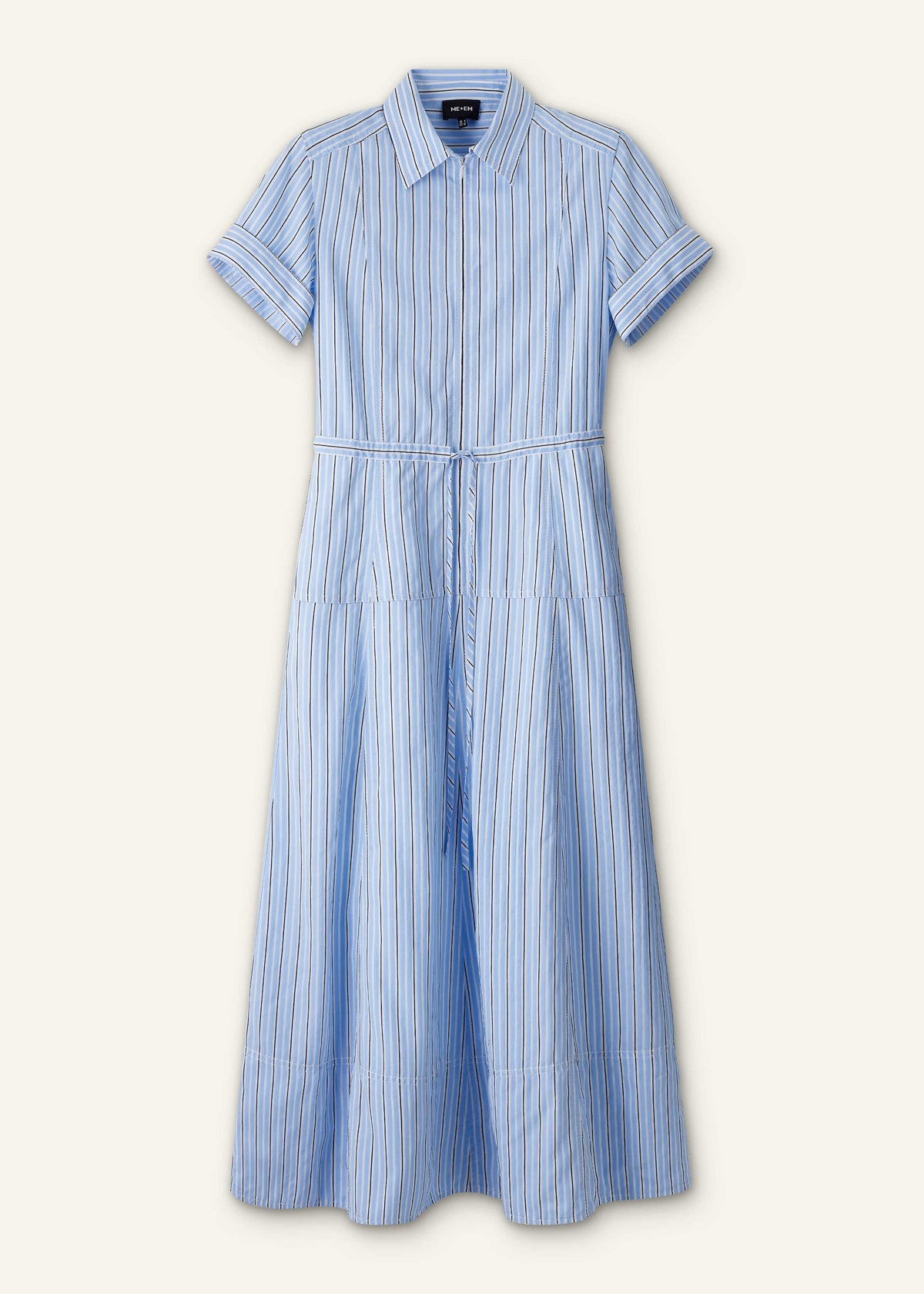 ME+EM Clothing Blue Drawstring Waist Zip Neck Maxi Shirt Dress