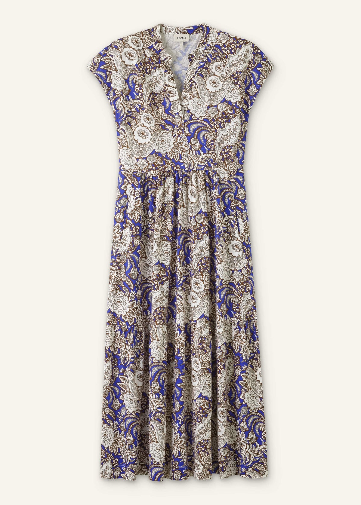 ME+EM Clothing Blue Elaborate Botanical Tiered Maxi Dress