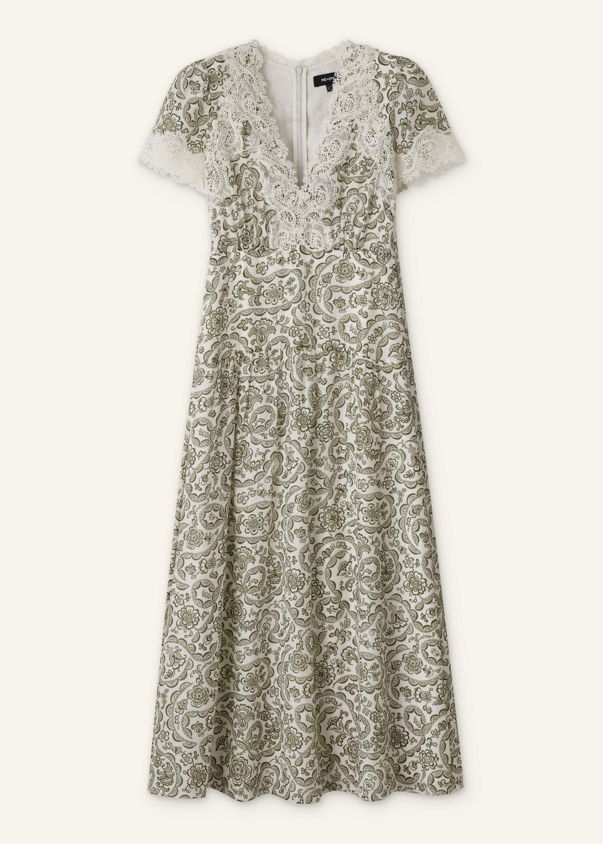 ME+EM Clothing Green Silk Cotton Lace Trim Maxi Dress
