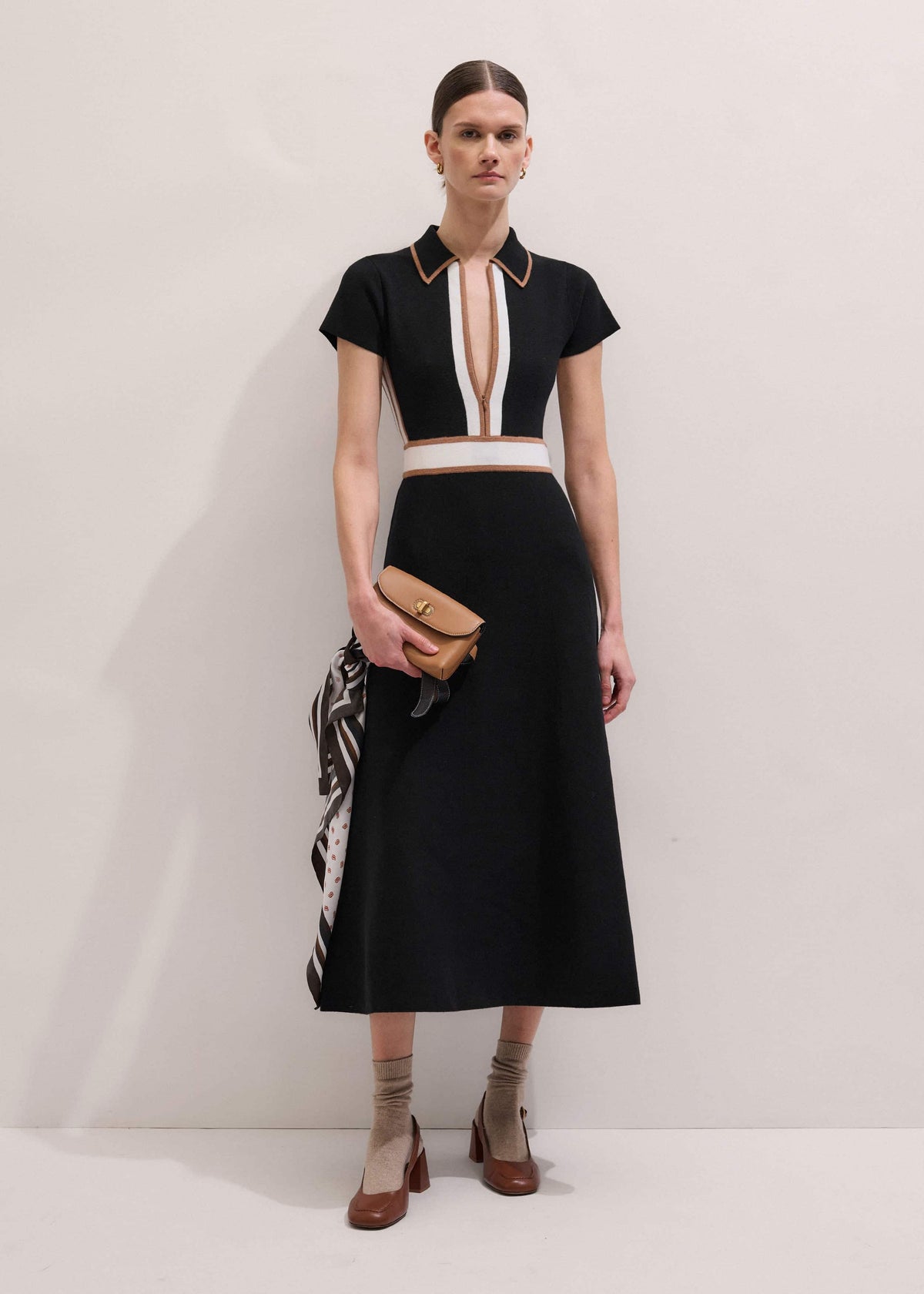 ME+EM Clothing Black Milano Knit Collared Maxi Dress