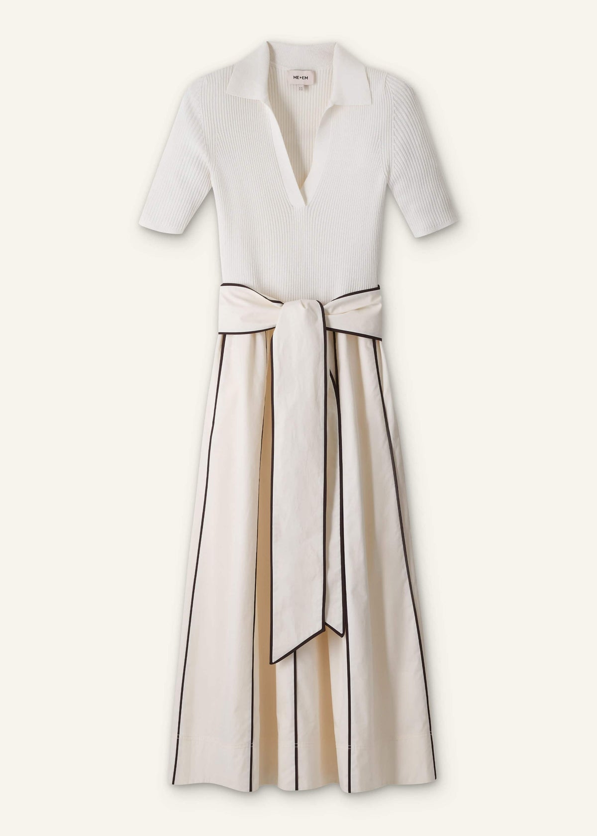 ME+EM Clothing Cream Mixed Media Fit And Flare Midi Dress + Belt