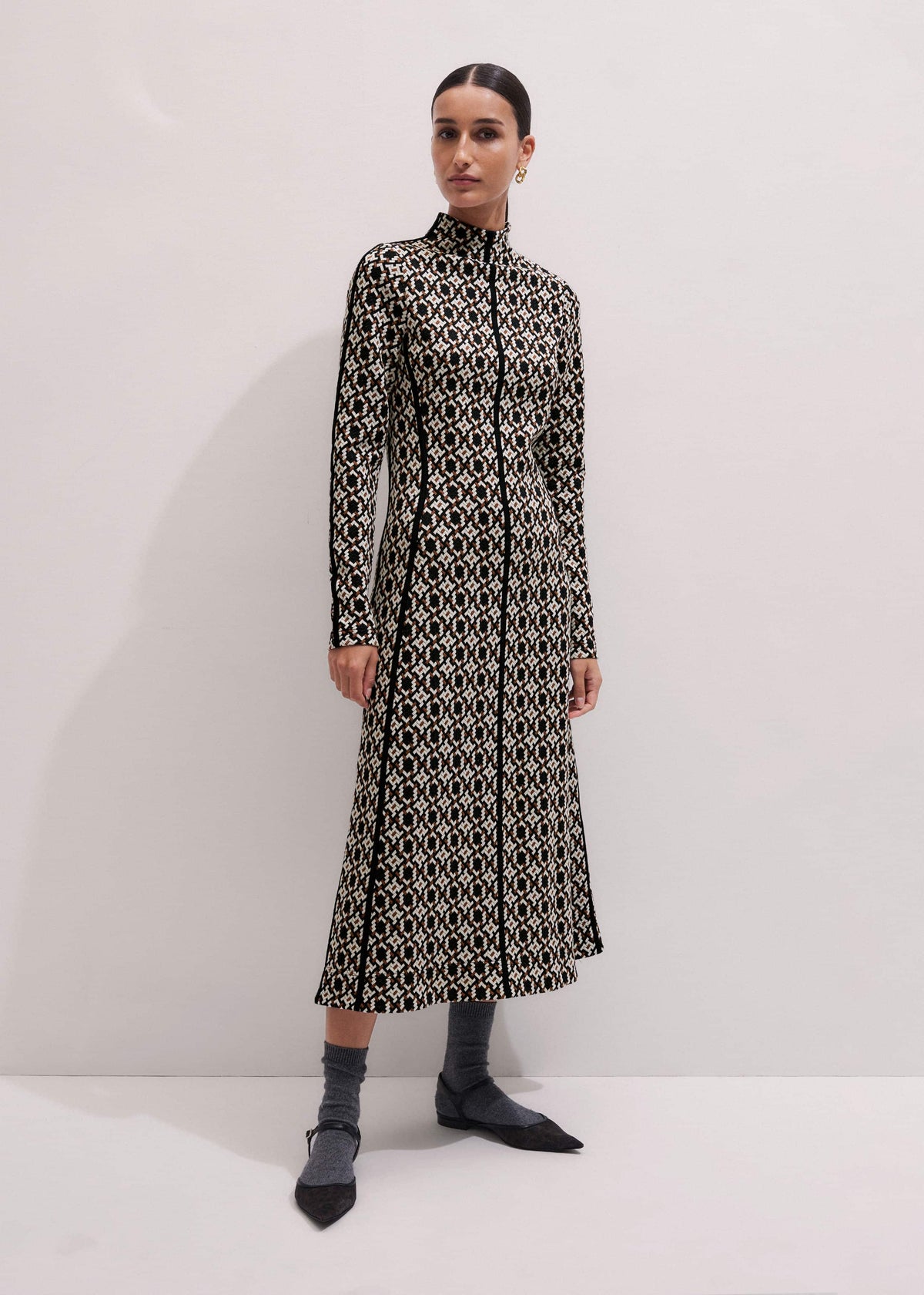 ME+EM Clothing Navy Graphic Jacquard Fit and Flare Midi Dress