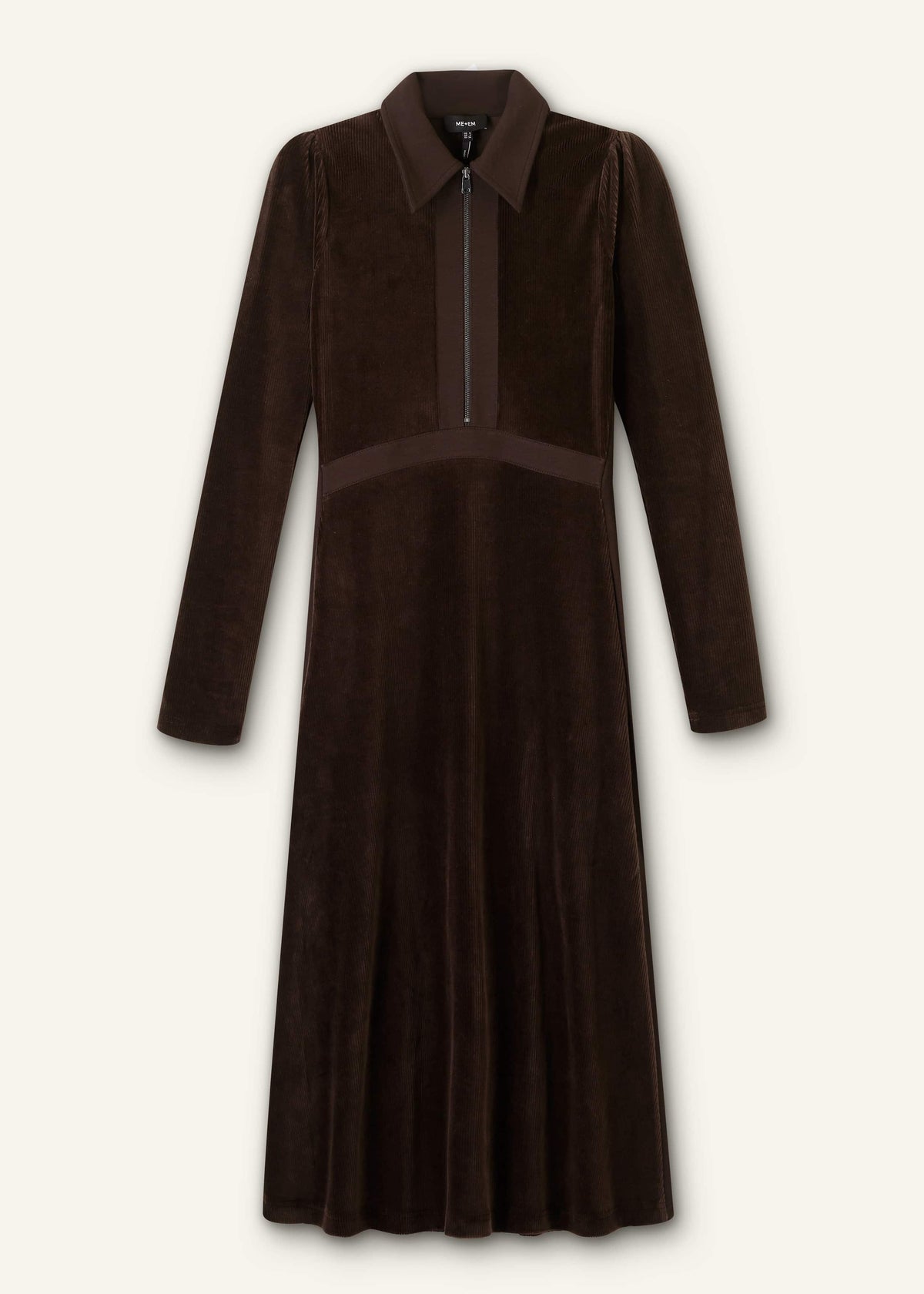 ME+EM Clothing Brown Ponte Collared Cord Velour AM-PM Midi Dress