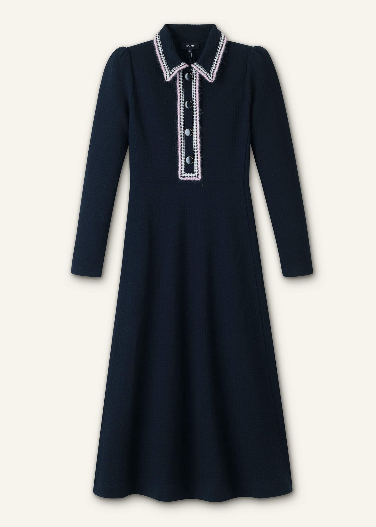 ME+EM Clothing Navy Crochet Trim Fit and Flare Midi Dress