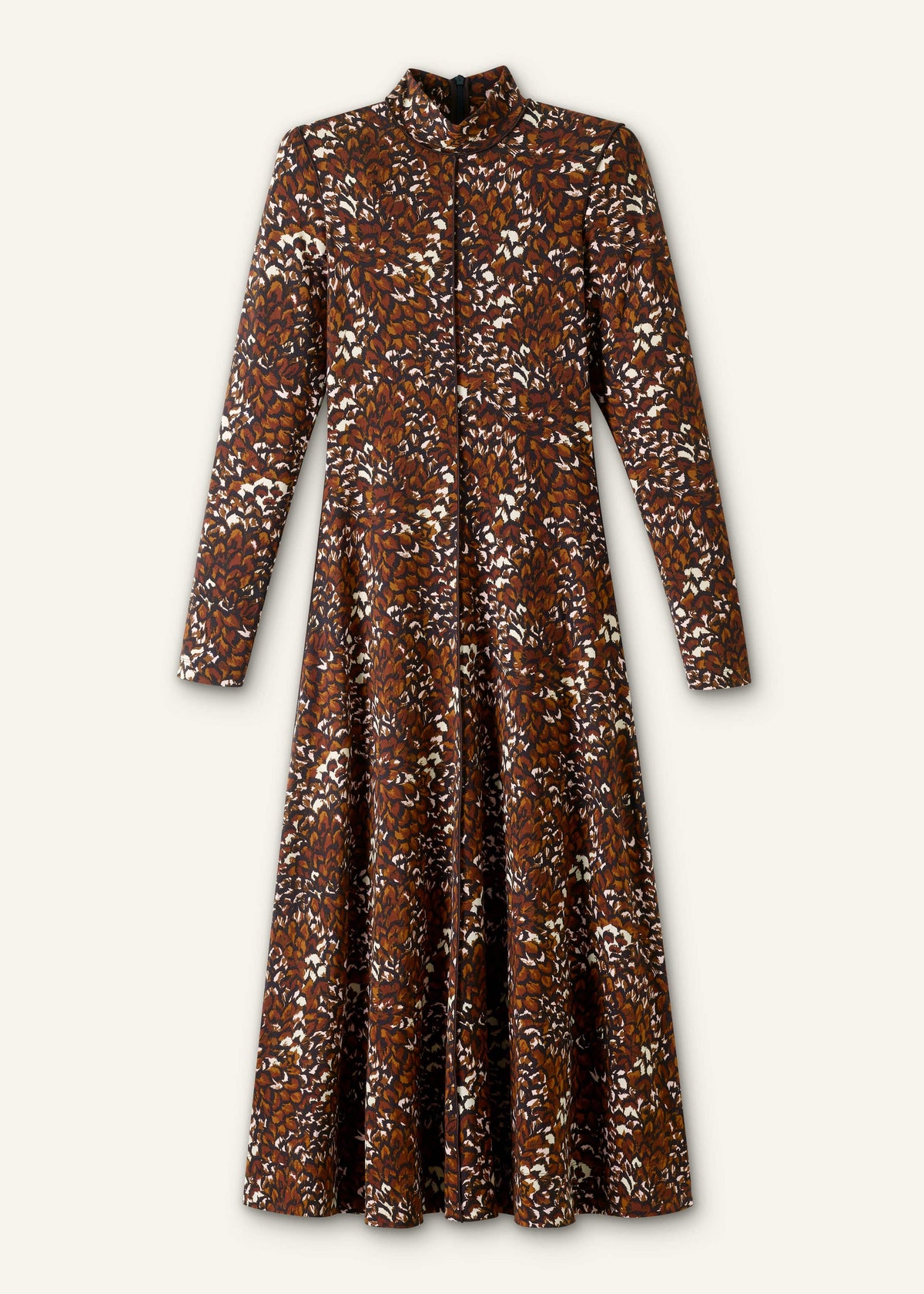 ME+EM Clothing Brown Twisting Feather Print High Neck Maxi Dress
