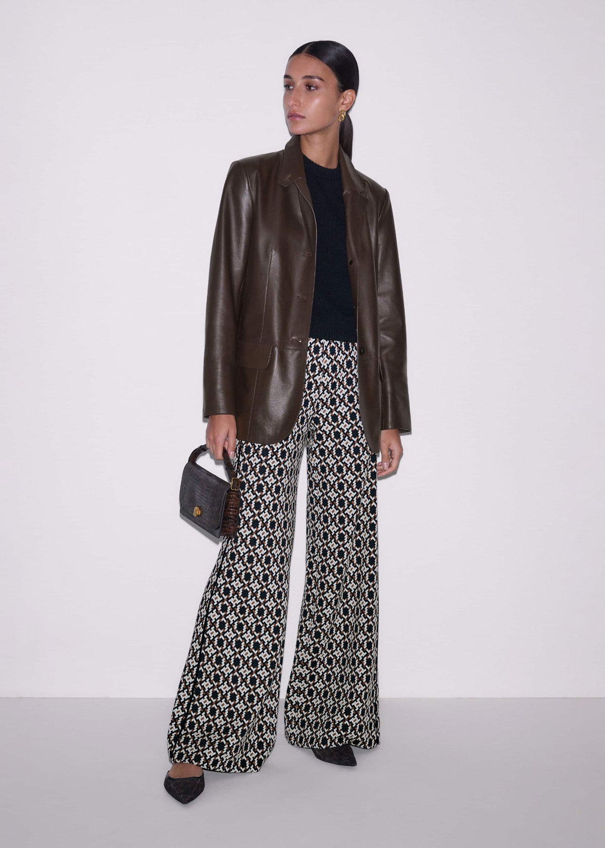 ME+EM Clothing Navy Graphic Jacquard Wide-Leg Pant