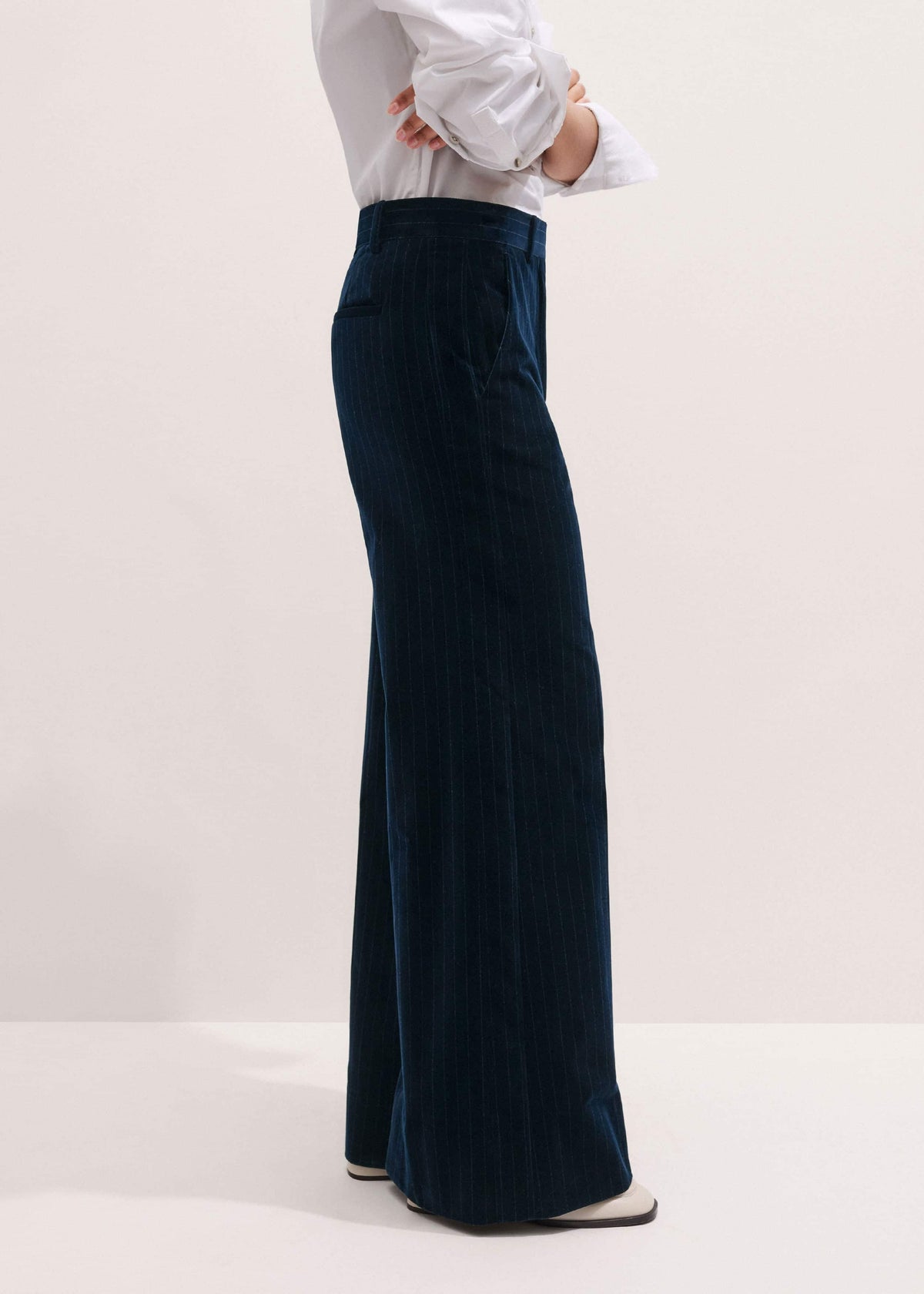 ME+EM Clothing Navy Wool Pinstripe Wide-Leg Pant