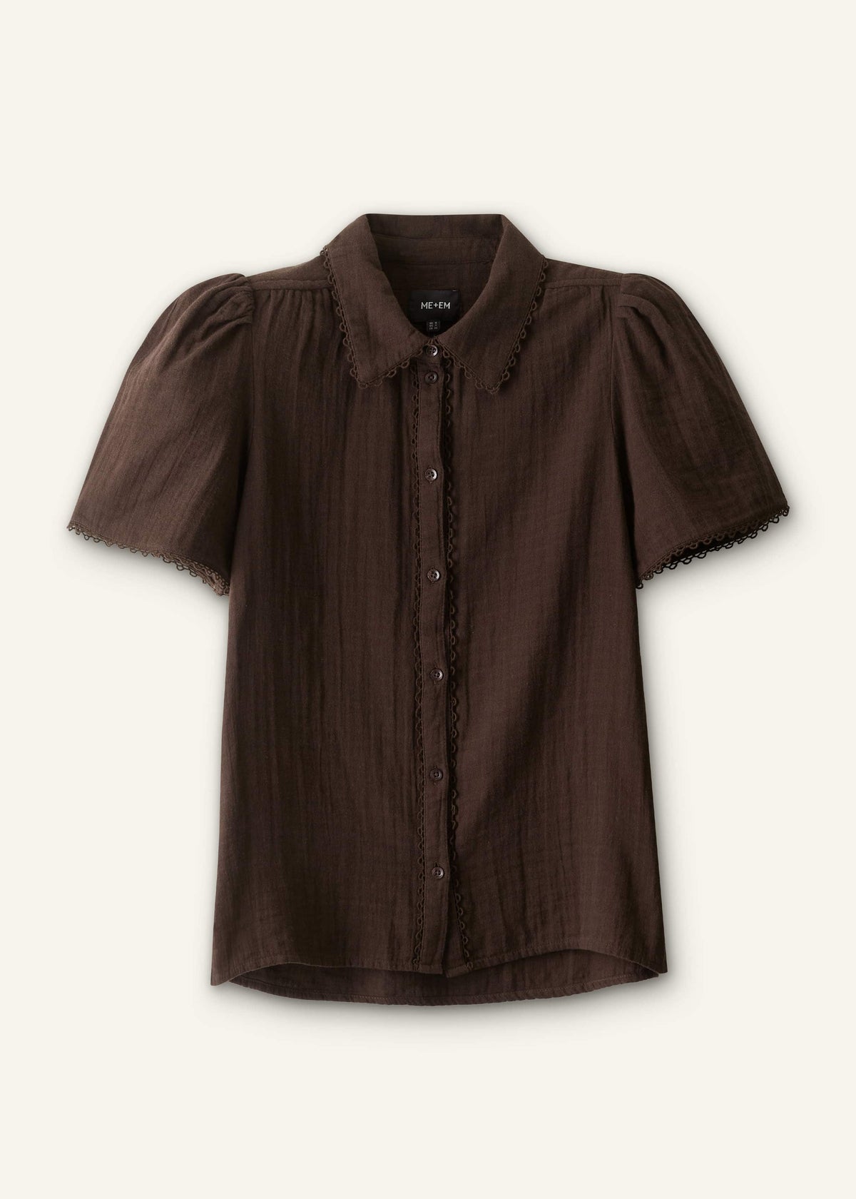 ME+EM Clothing Brown Cheesecloth Trim Detail Blouse