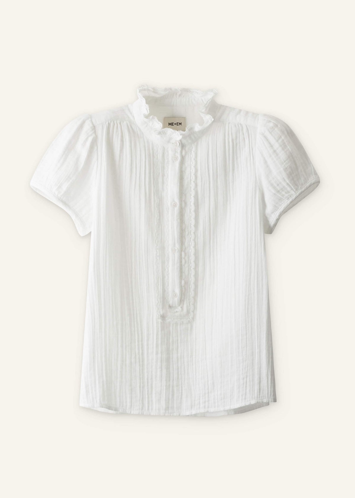 ME+EM Clothing White Straight Cheesecloth Cap-Sleeve Blouse