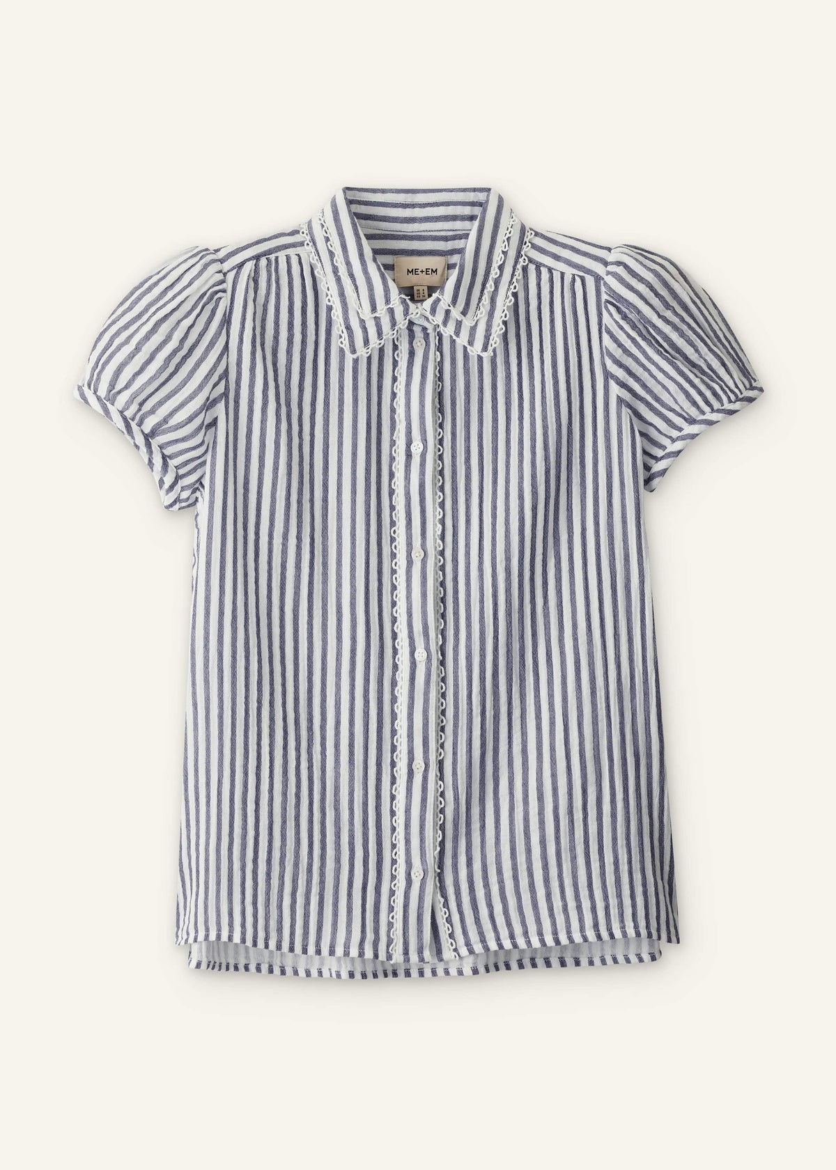 ME+EM Clothing Navy Cheesecloth Stripe Cap-Sleeve Blouse