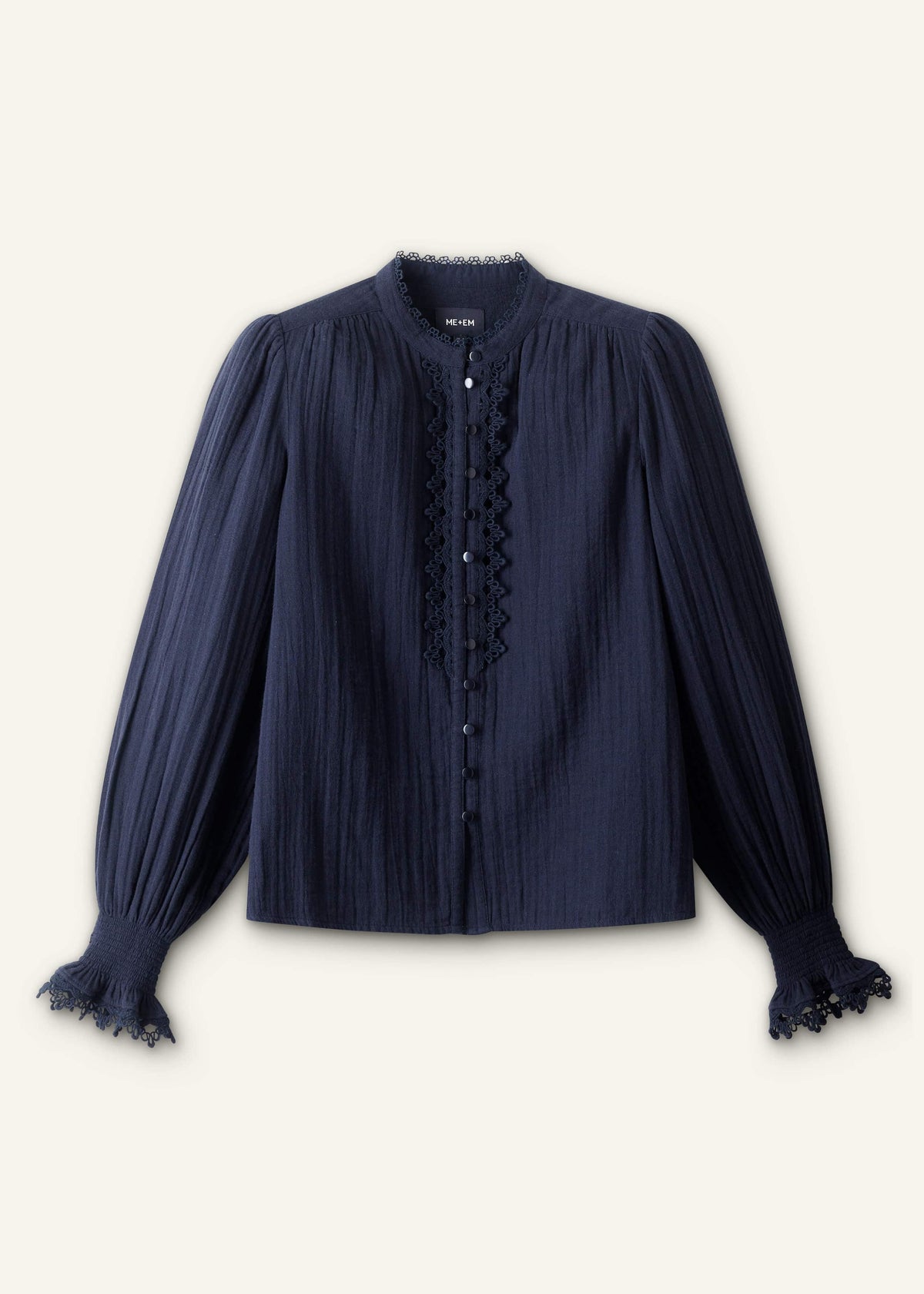 ME+EM Clothing Navy Cheesecloth Intricate Detail Blouse