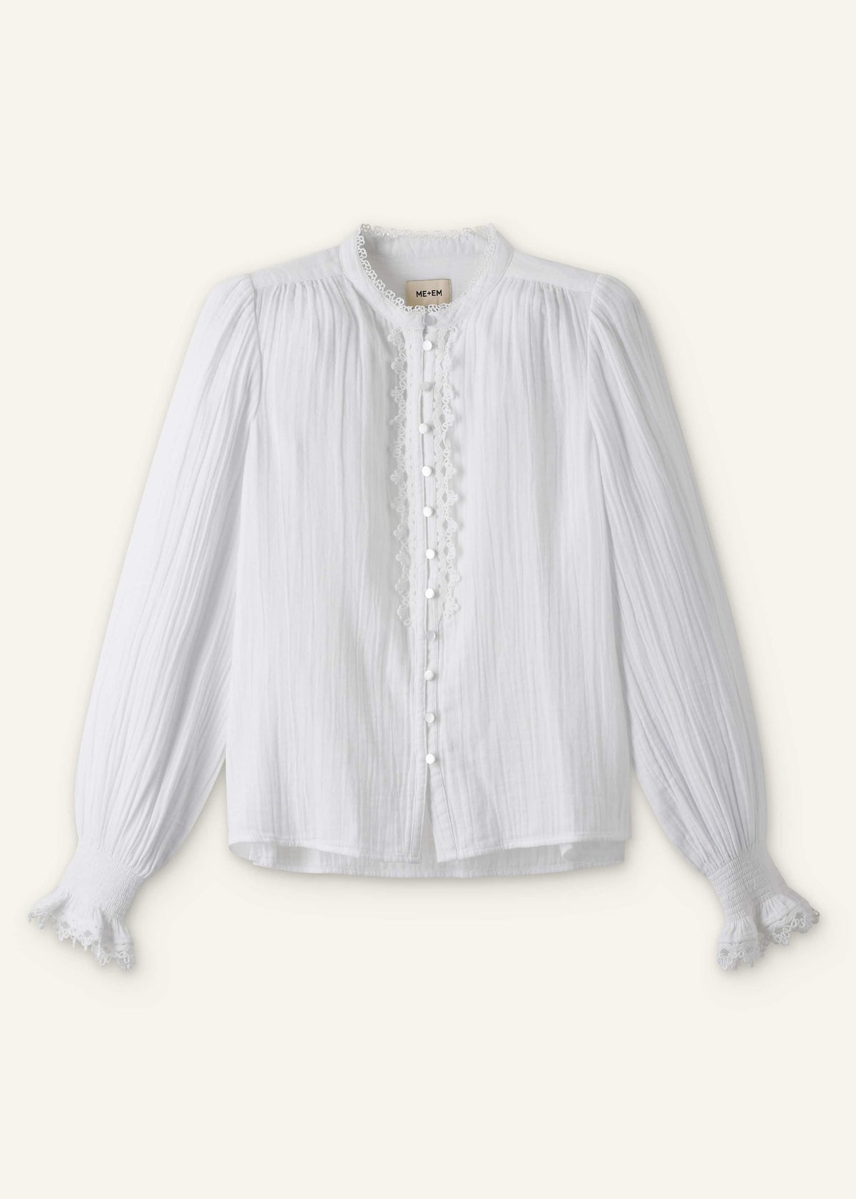 ME+EM Clothing White Cheesecloth Intricate Detail Blouse