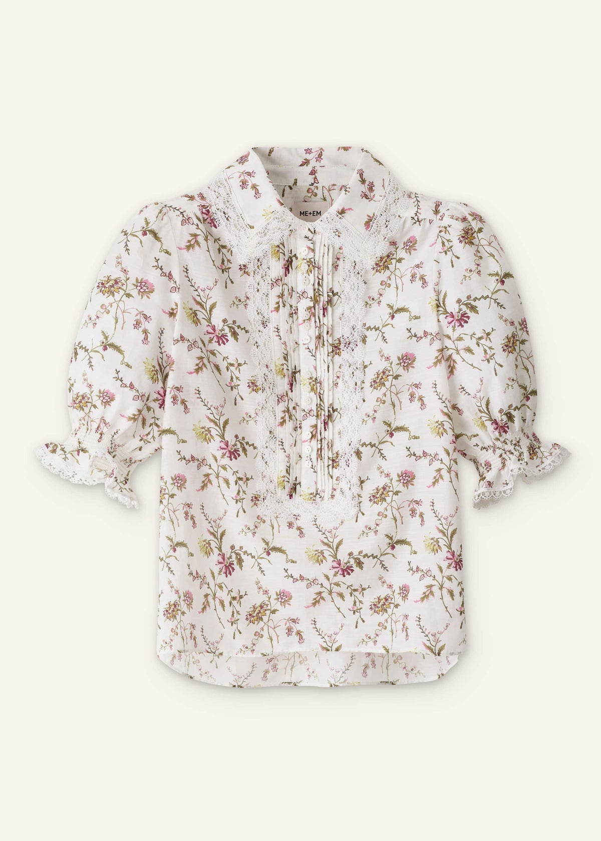 ME+EM Clothing Cream Silk Cotton Wild Spring Floral Print Blouse