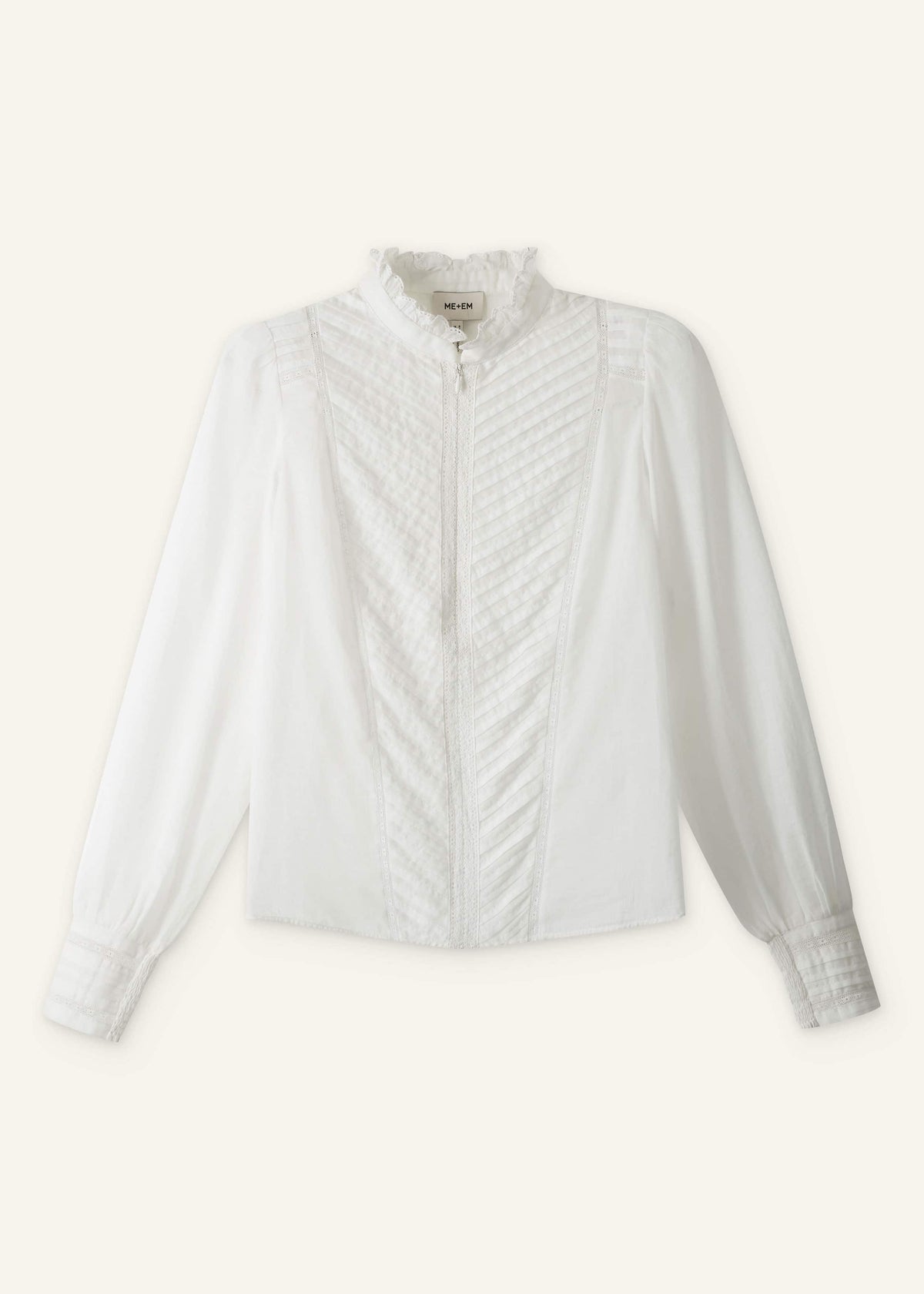 ME+EM Clothing White Delicate Pintucked High-Neck Top