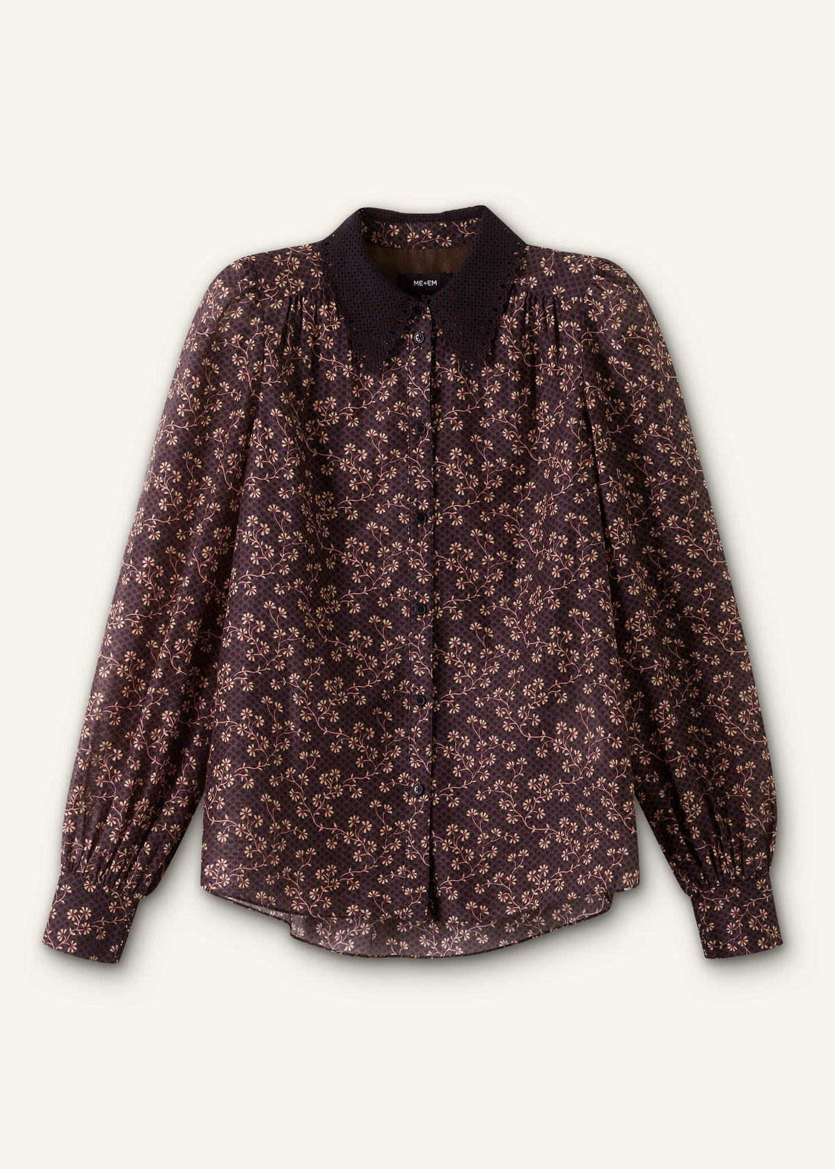 ME+EM Clothing Black Scallop Daisy Print Feature Collar Blouse
