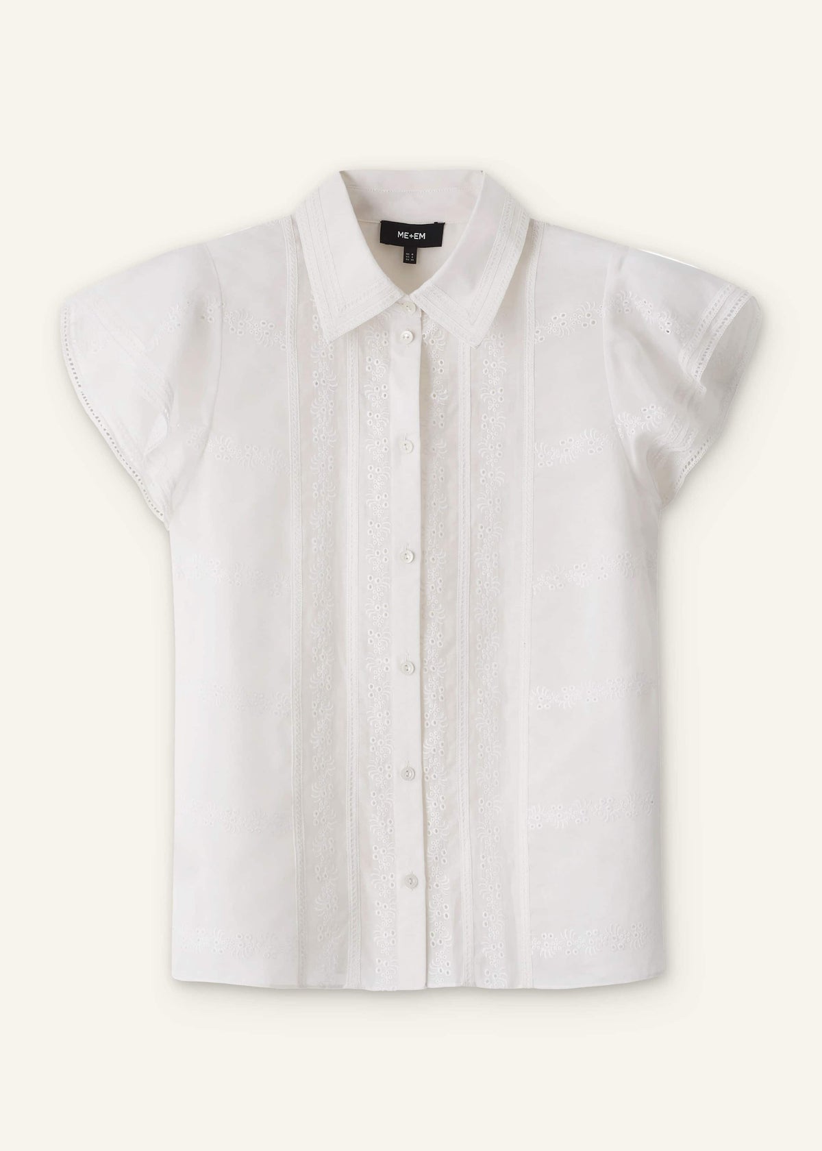 ME+EM Clothing Cream Silk Cotton Embroidery Collar Swing Blouse