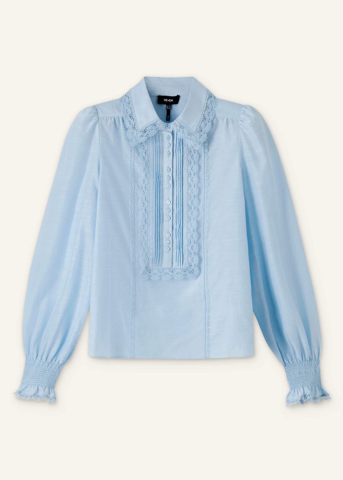 ME+EM Clothing Blue Silk Cotton Lace Trim Straight Blouse