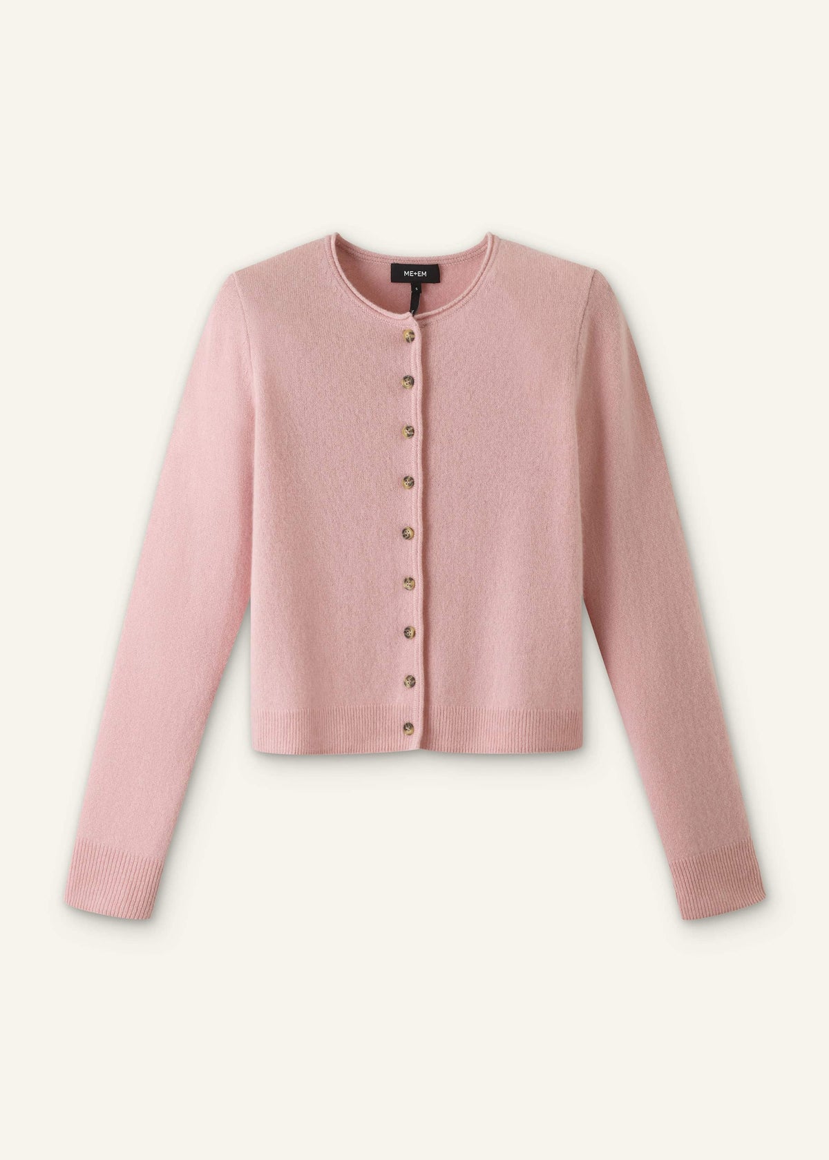 ME+EM Clothing Pink Cashmere Roll Trim Straight Cardigan
