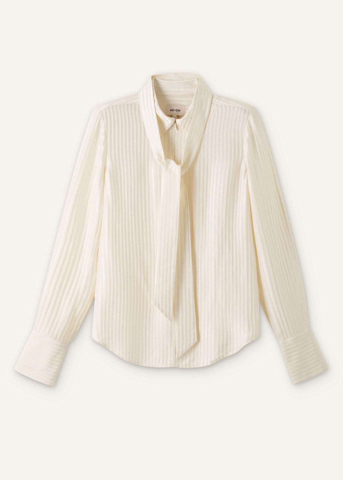 ME+EM Clothing Cream AM-PM Stripe Fluid Satin Shirt + Tie