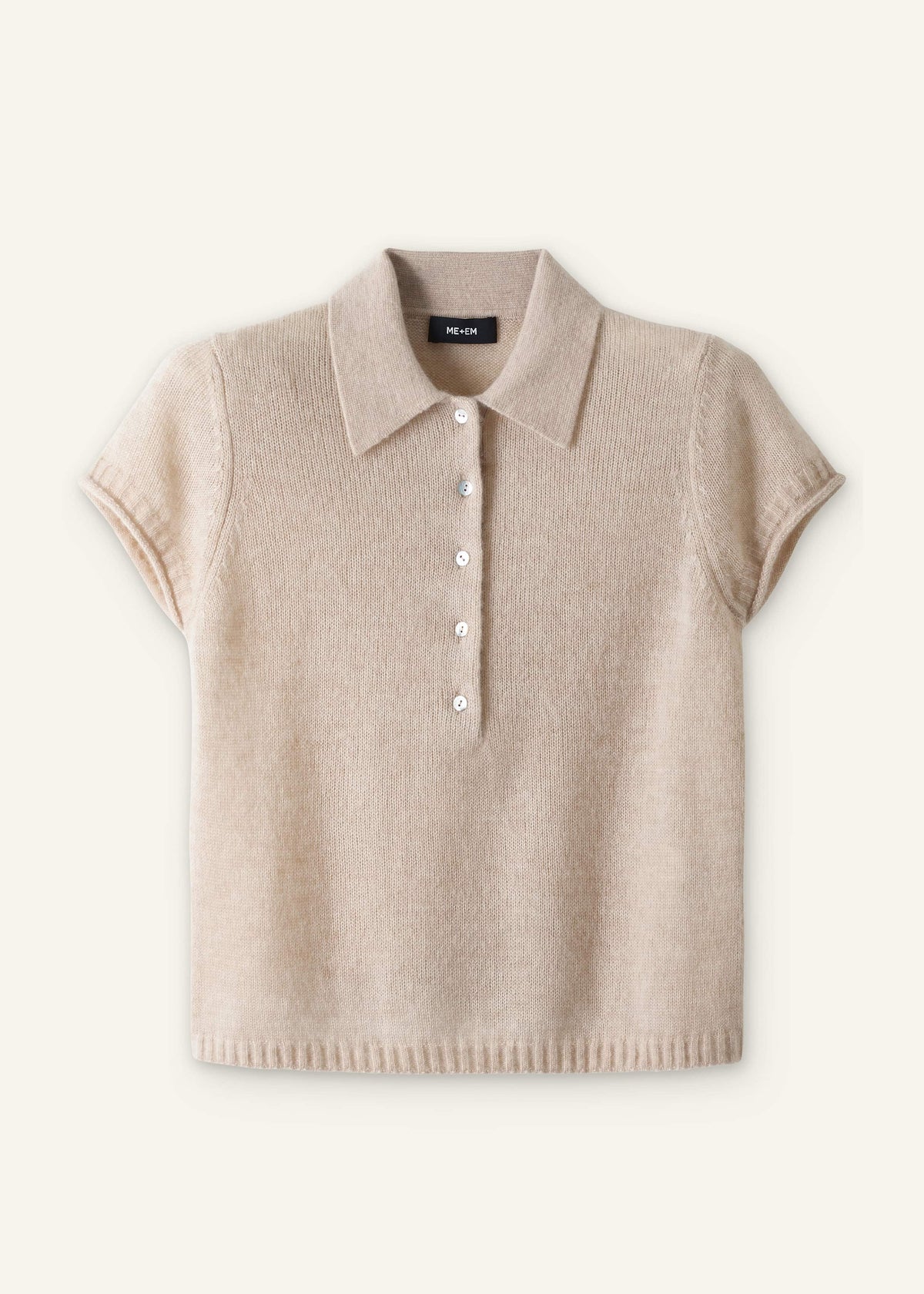 ME+EM Clothing Oatmeal Merino Cashmere Silk Straight Polo Tee
