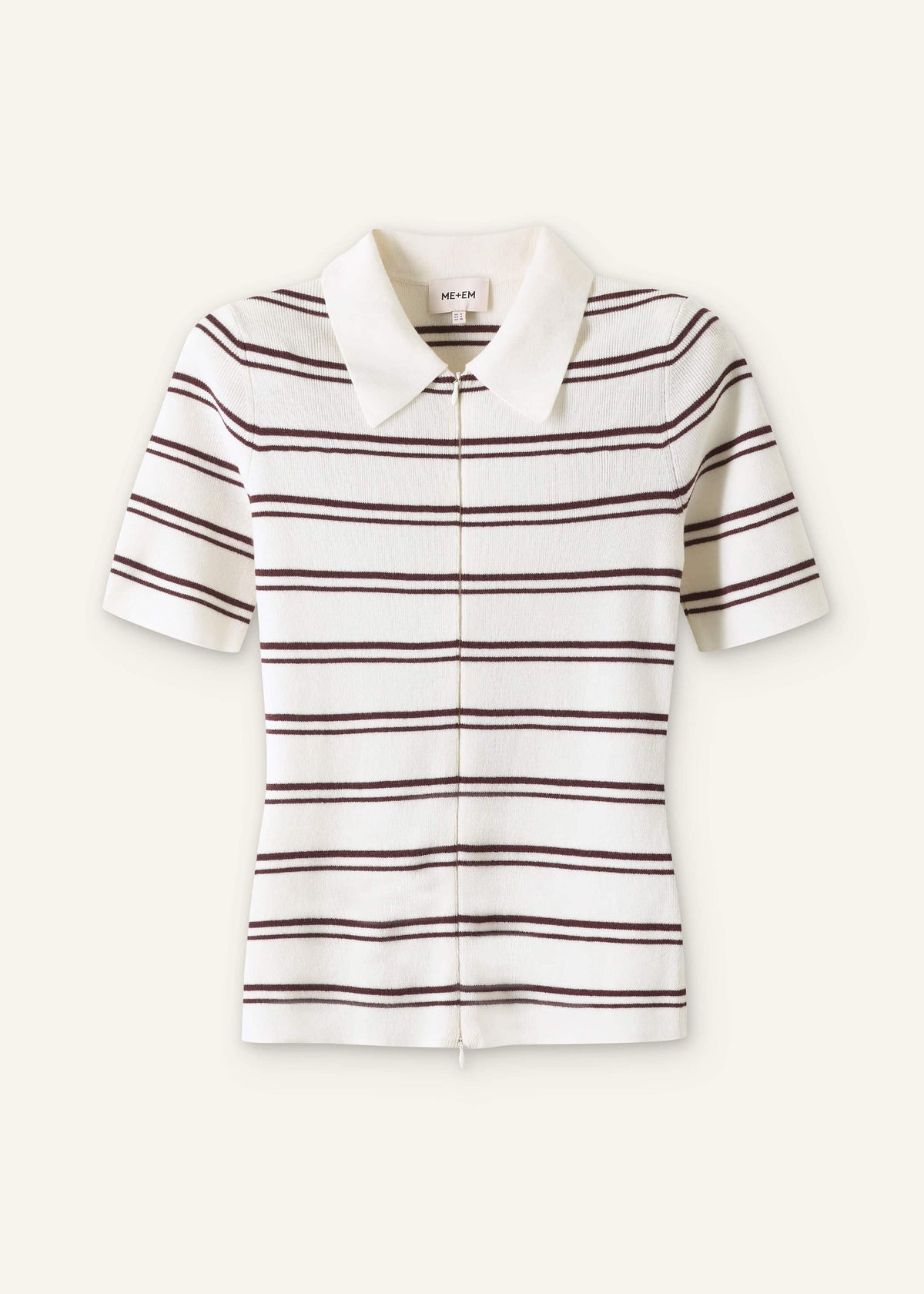 ME+EM Clothing Cream Two-Way Zip Stripe Slim Tee
