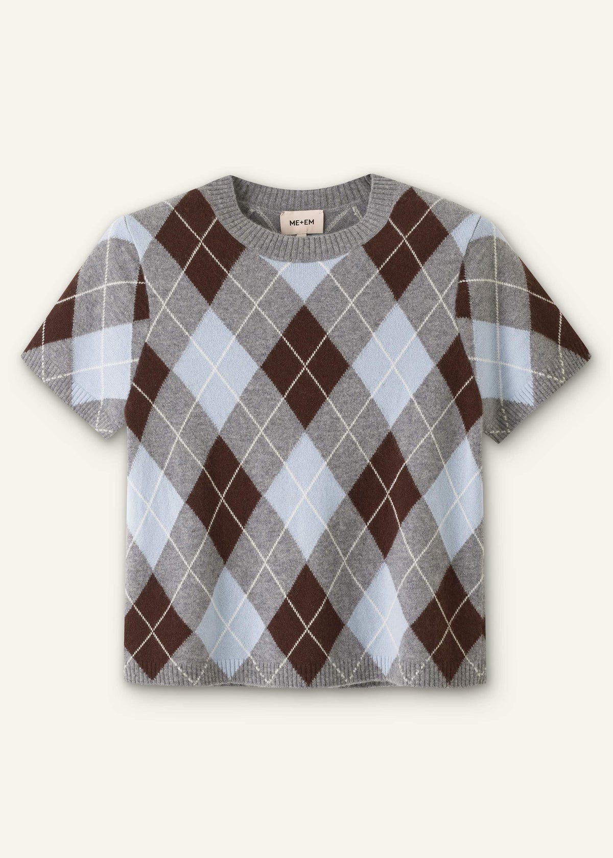 ME+EM Clothing Blue Cashmere Argyle Baby Tee