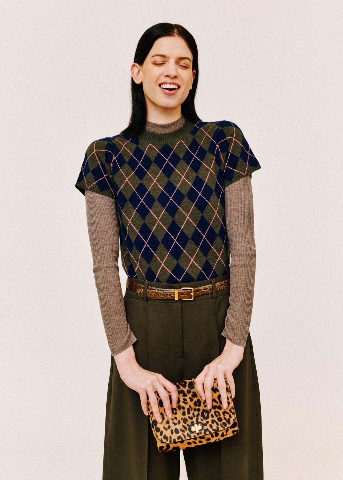 ME+EM Clothing Olive Green Cashmere Argyle Knit Baby Tee