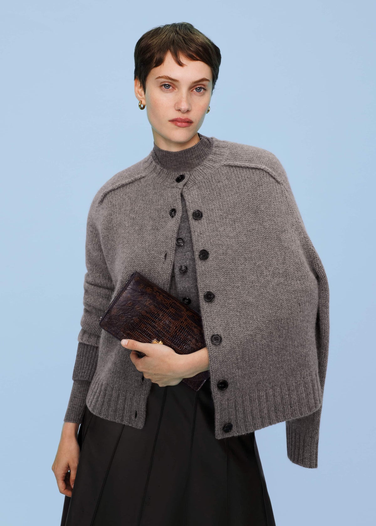 ME+EM Clothing Brown Cashmere Relaxed Saddle Shoulder Cardigan