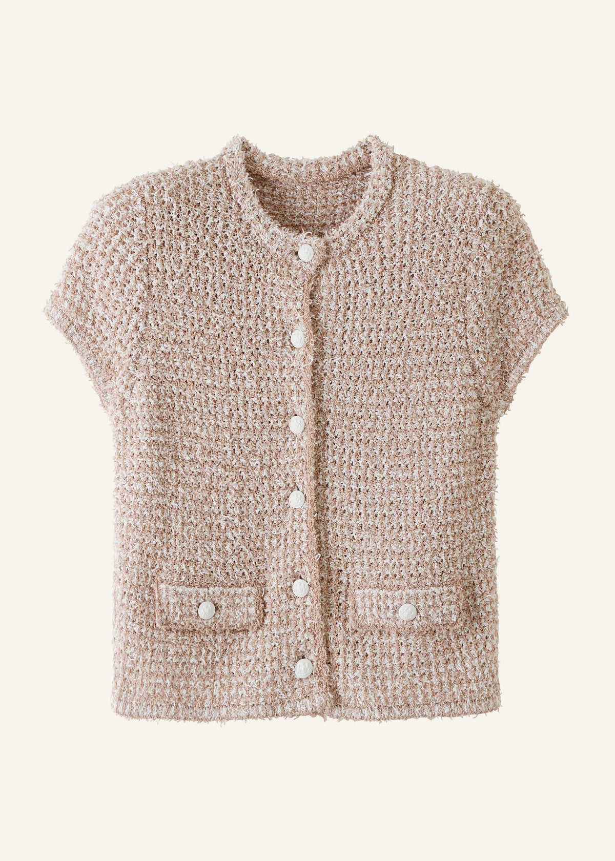 ME+EM Clothing Cream Tweed Knit Pouf Shoulder Textured Crop Jacket