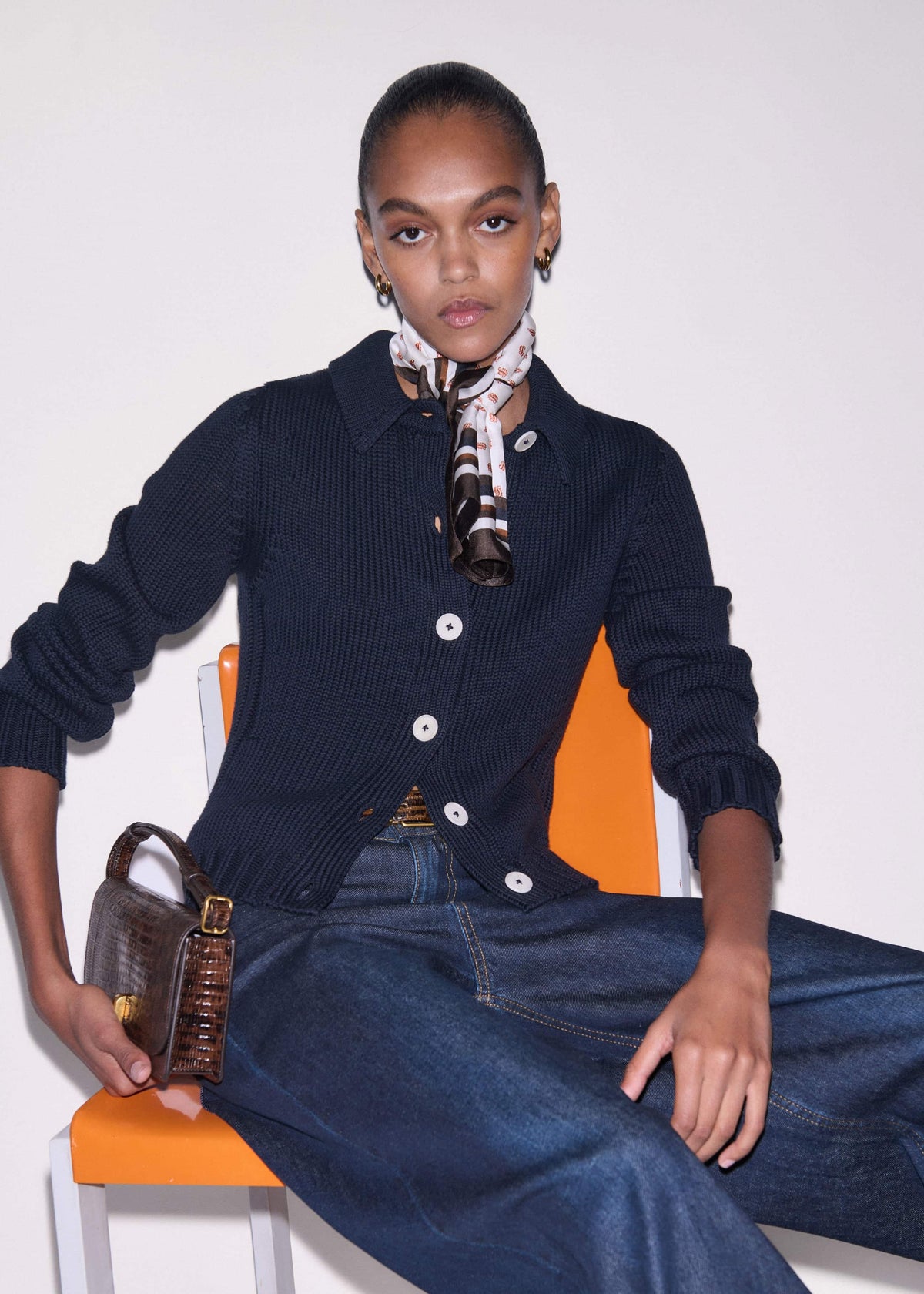 ME+EM Clothing Navy Slim Collared Cardigan