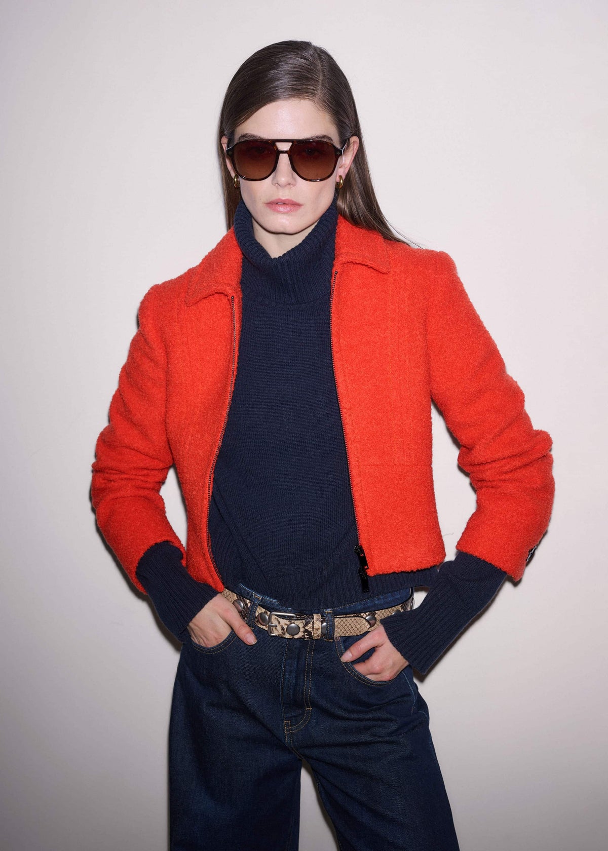 ME+EM Clothing Orange Cropped Bouclé Jacket