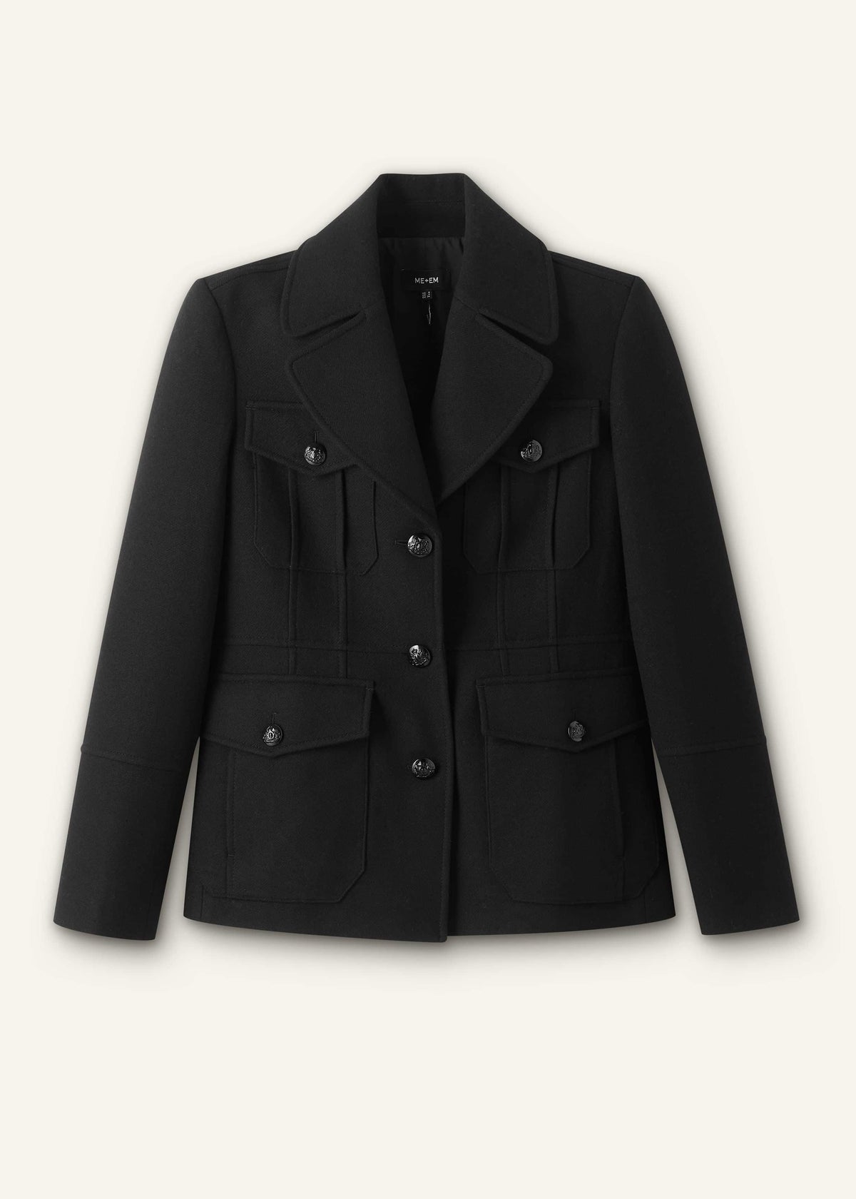 ME+EM Clothing Black Longline Fitted Military Jacket