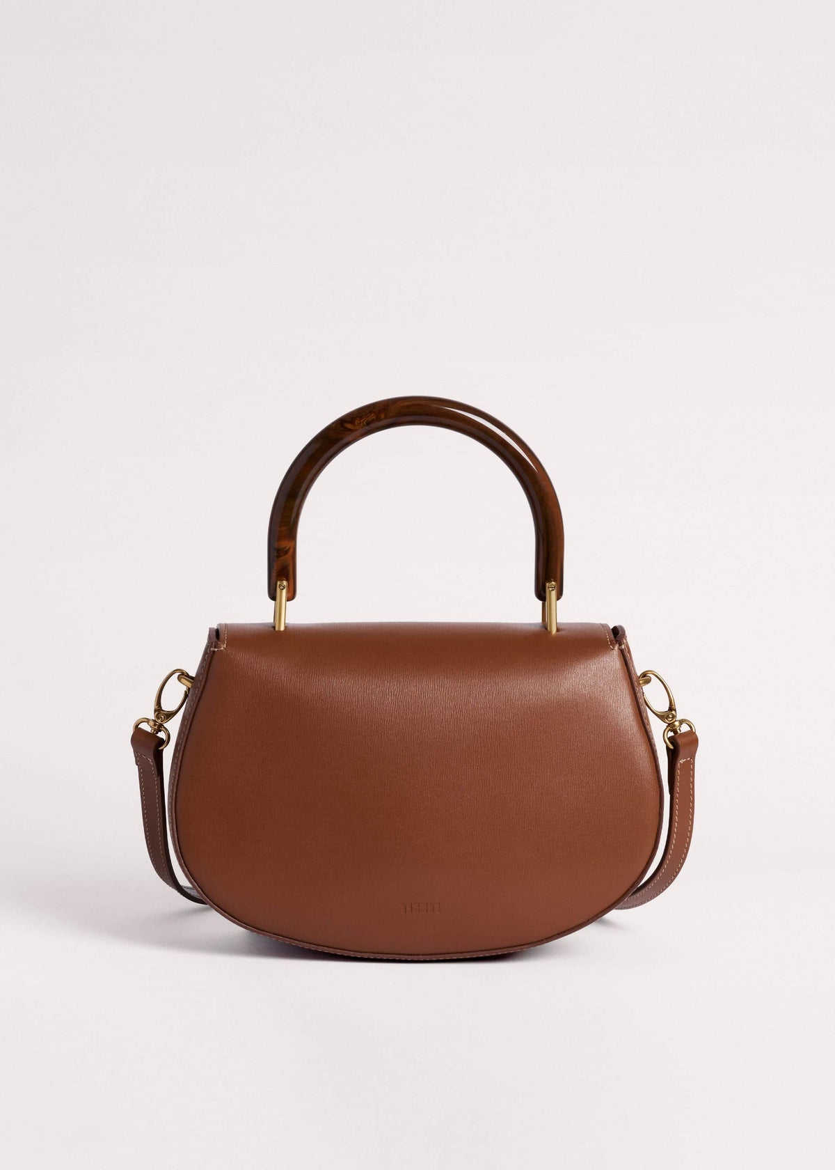 ME+EM Clothing Dark Tan Resin Top Handle Structured Saddle Bag