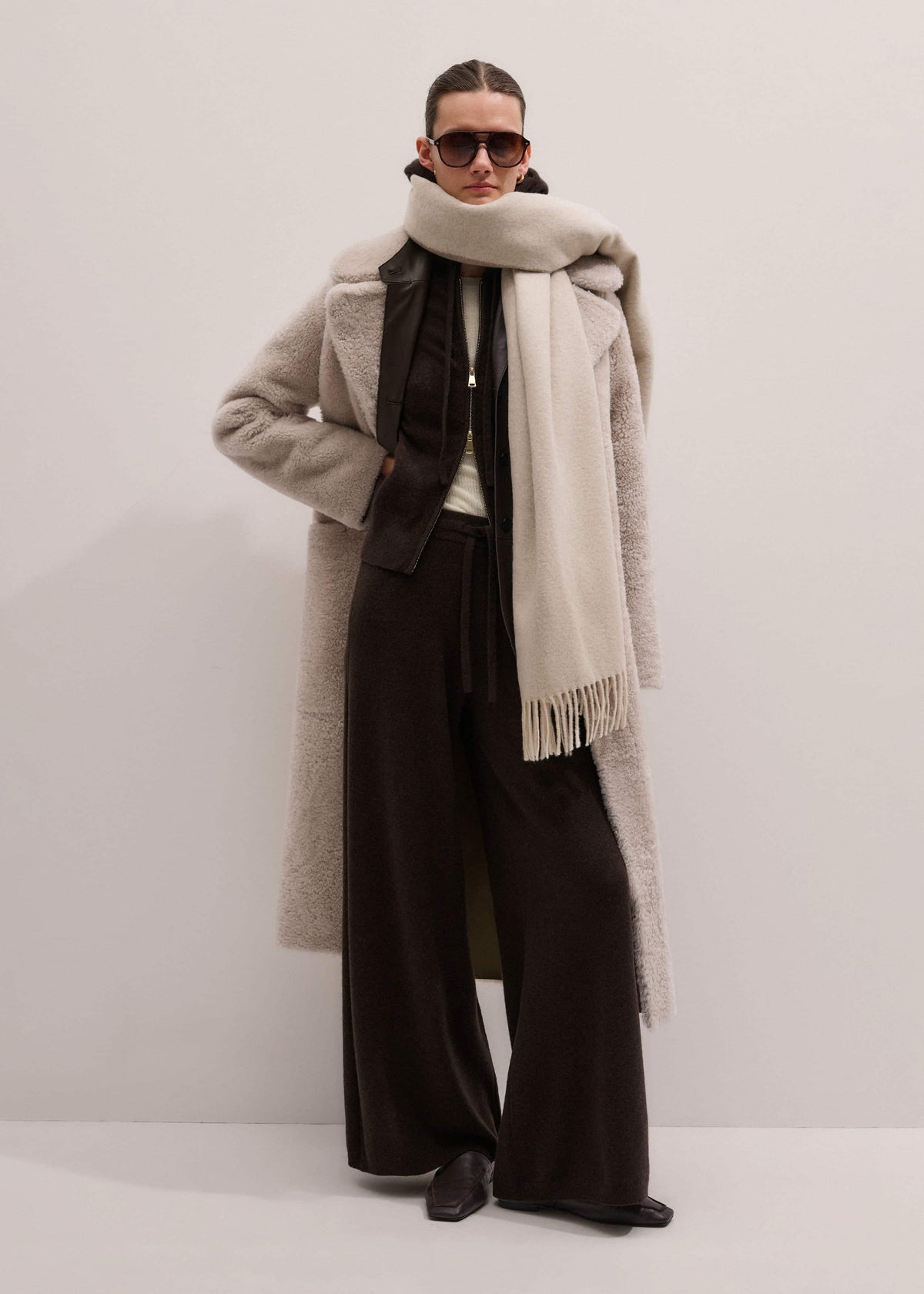 ME+EM Clothing Brown Cashmere Straight Hoodie + Wide-Leg Pant Knitted Co-ord