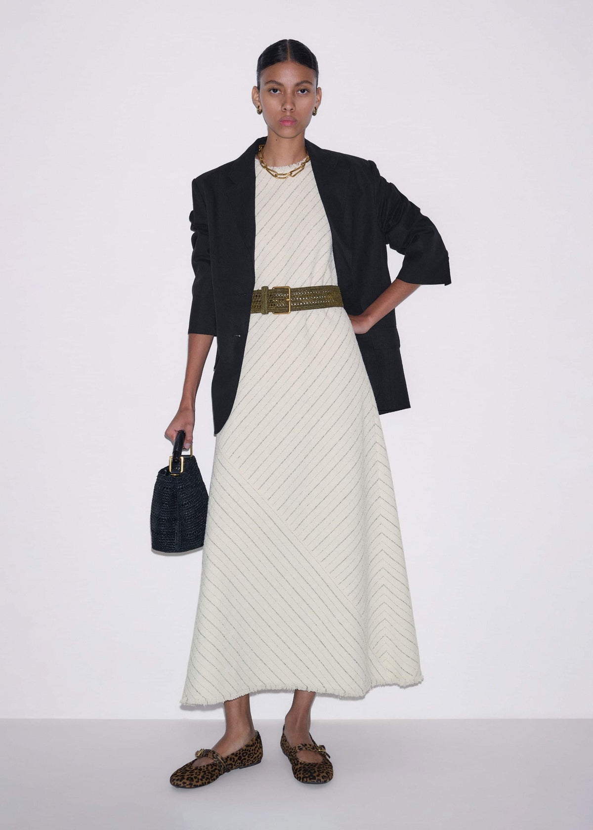 ME+EM Accessories Olive Green Raffia Wide Summer Belt