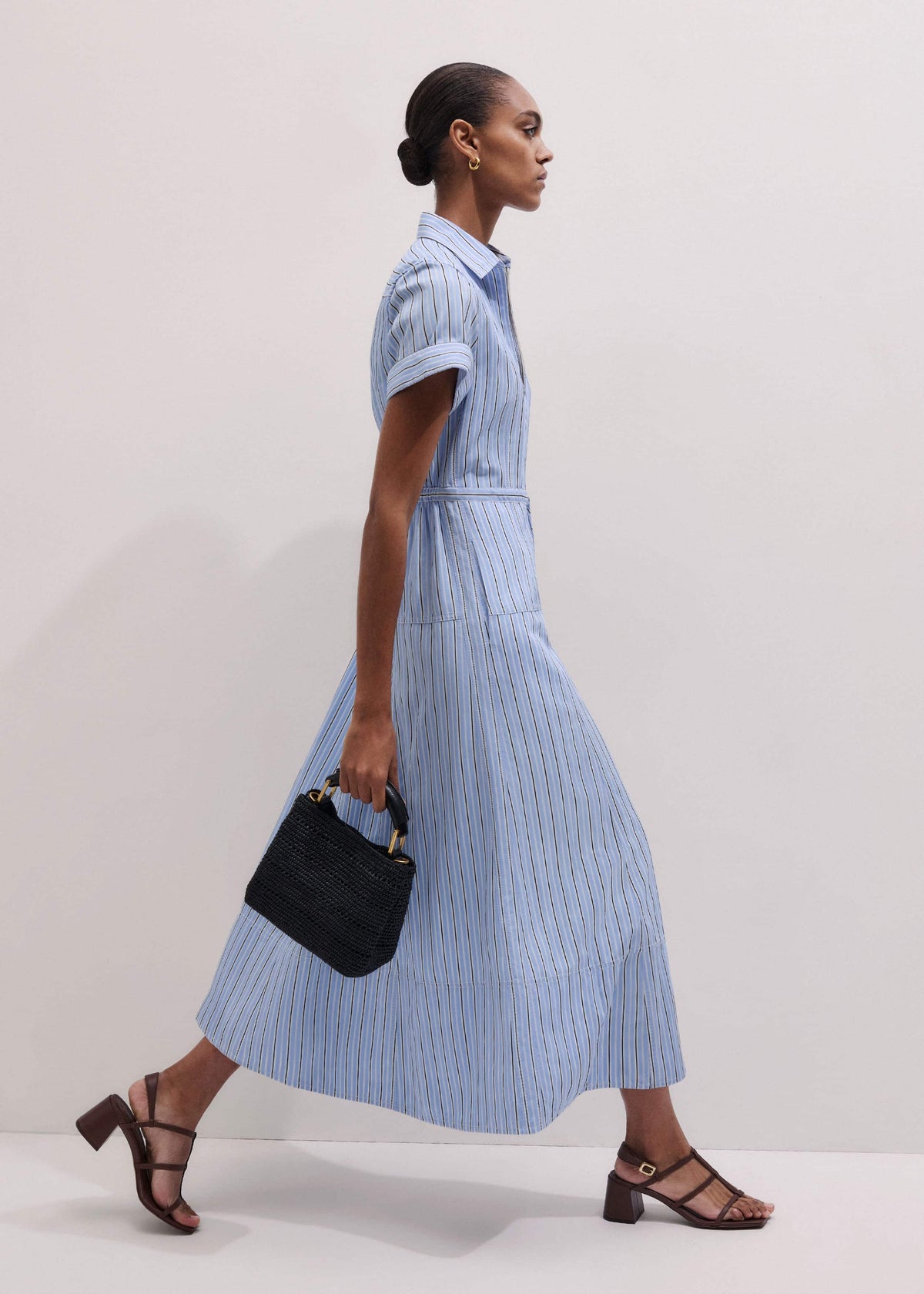 ME+EM Clothing Blue Drawstring Waist Zip Neck Maxi Shirt Dress