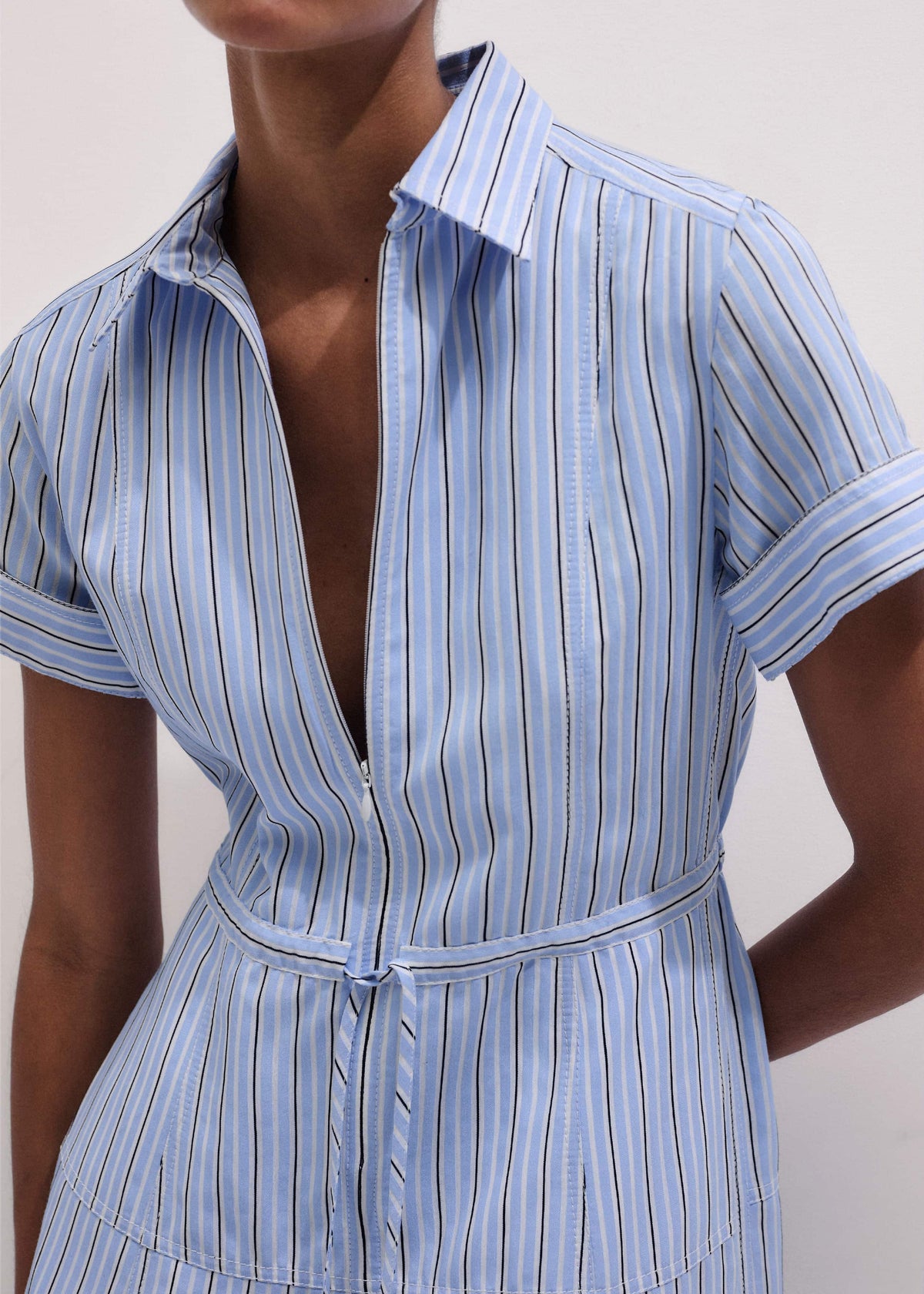 ME+EM Clothing Blue Drawstring Waist Zip Neck Maxi Shirt Dress