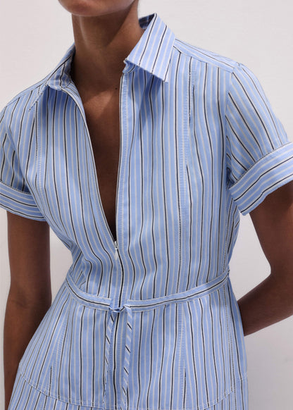 ME+EM Clothing Blue Drawstring Waist Zip Neck Maxi Shirt Dress