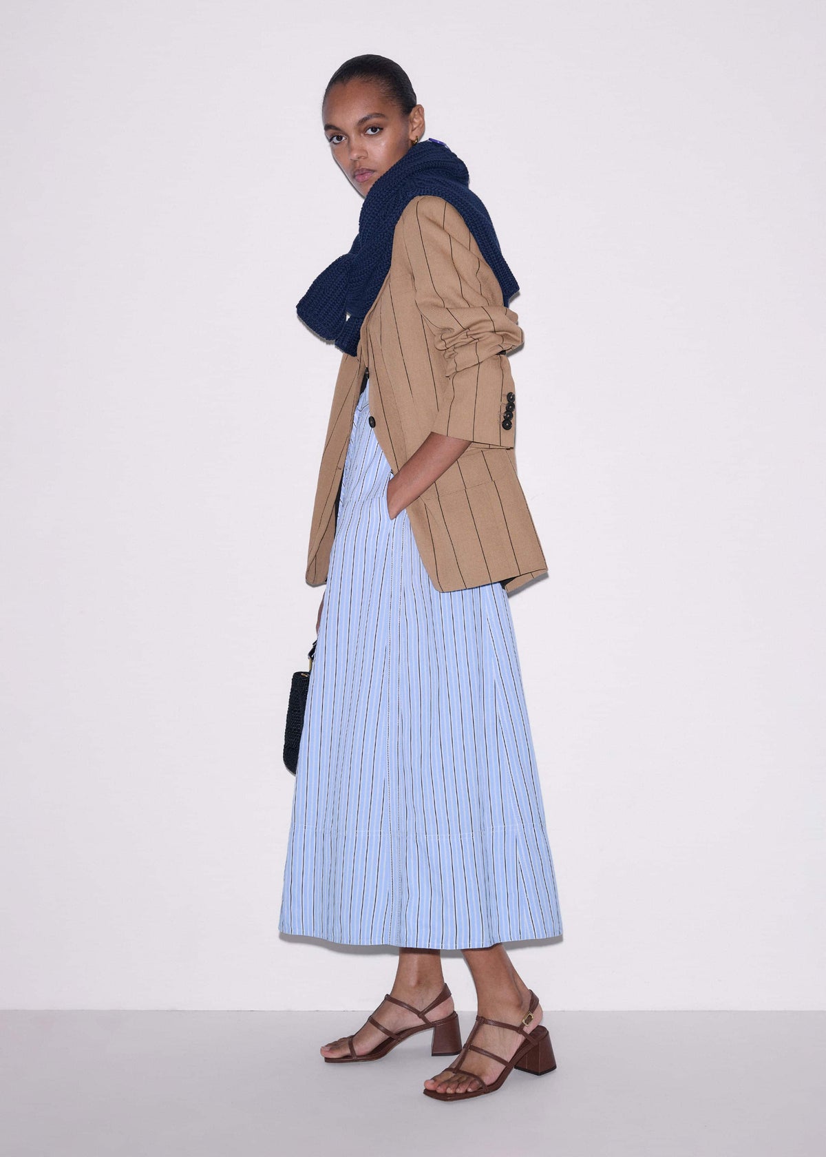 ME+EM Clothing Blue Drawstring Waist Zip Neck Maxi Shirt Dress