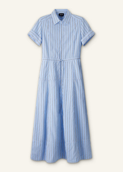 ME+EM Clothing Blue Drawstring Waist Zip Neck Maxi Shirt Dress