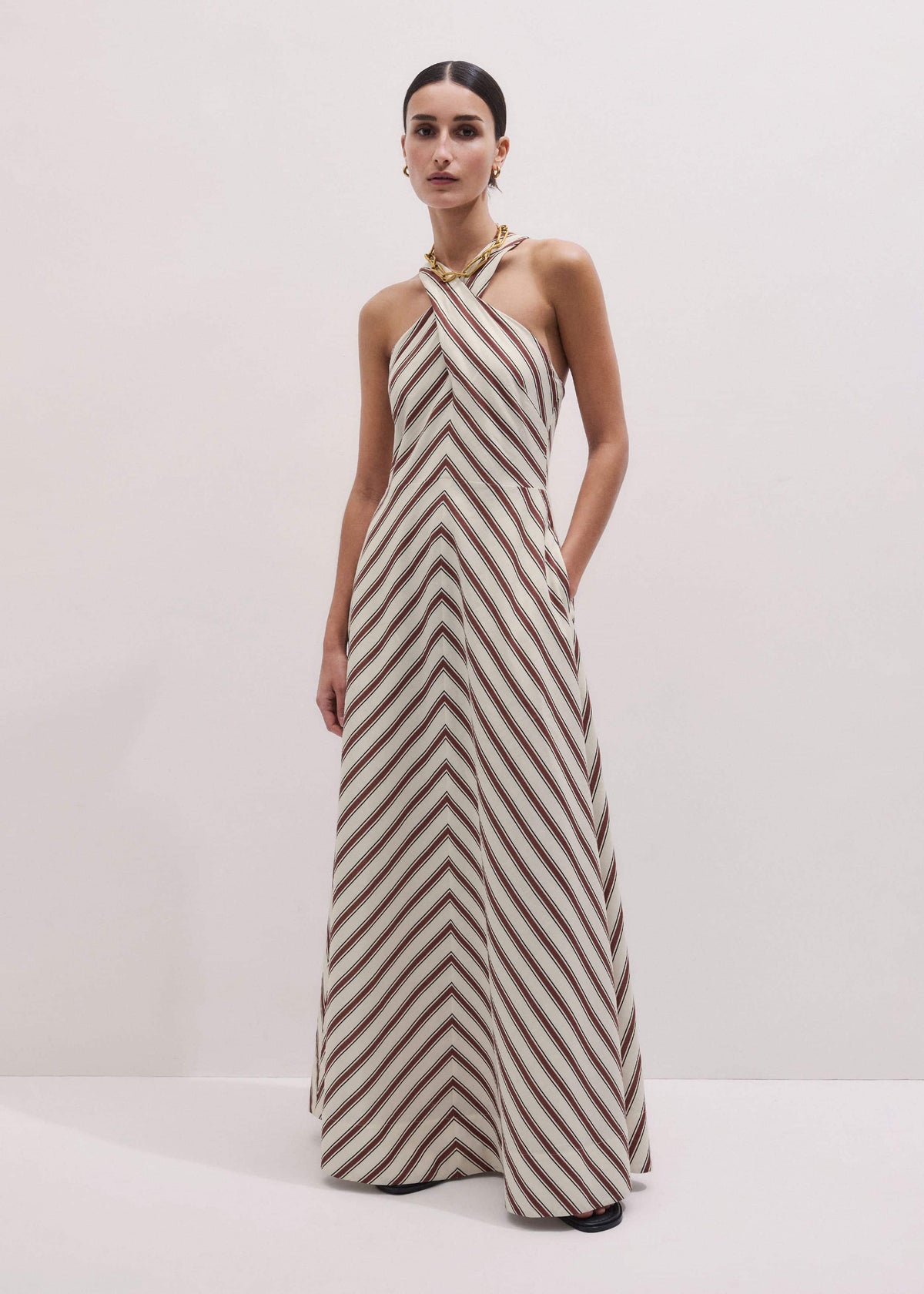 ME+EM Clothing Cream Crease-Less Linen Halterneck Maxi Dress
