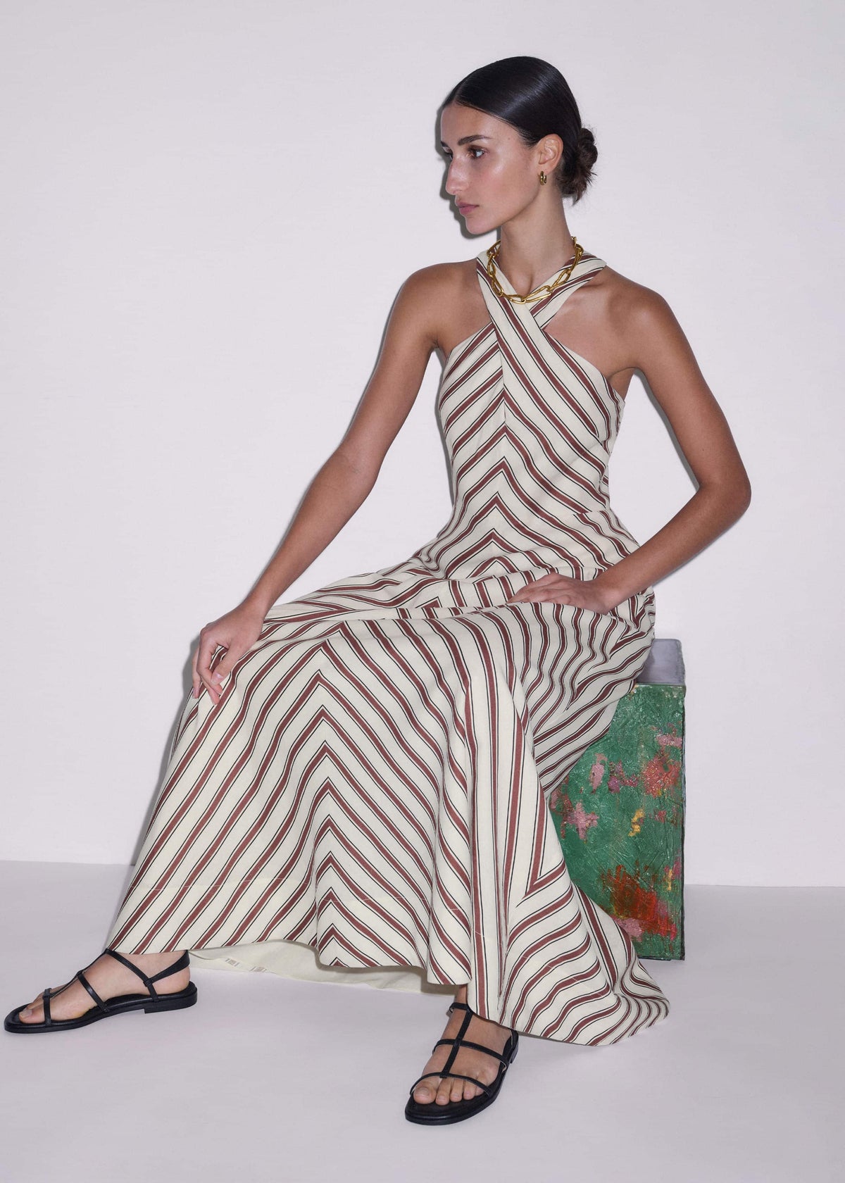 ME+EM Clothing Cream Crease-Less Linen Halterneck Maxi Dress