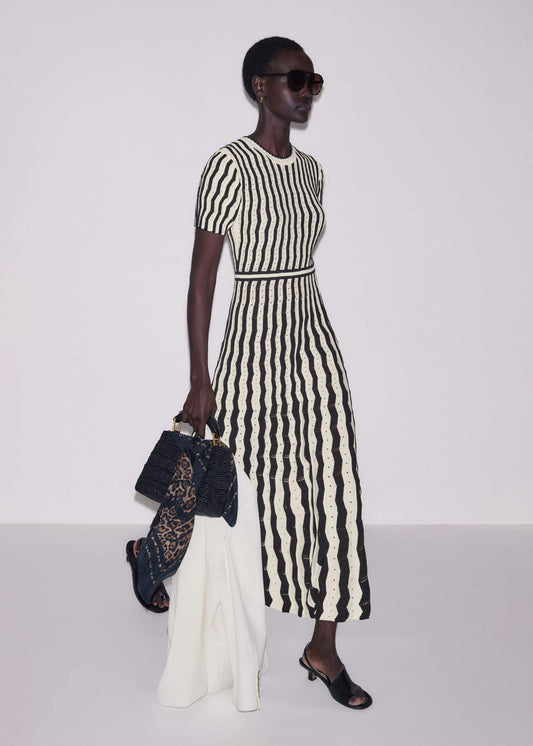 ME+EM Clothing Cream Textured Pointelle Knit Stripe Maxi Dress
