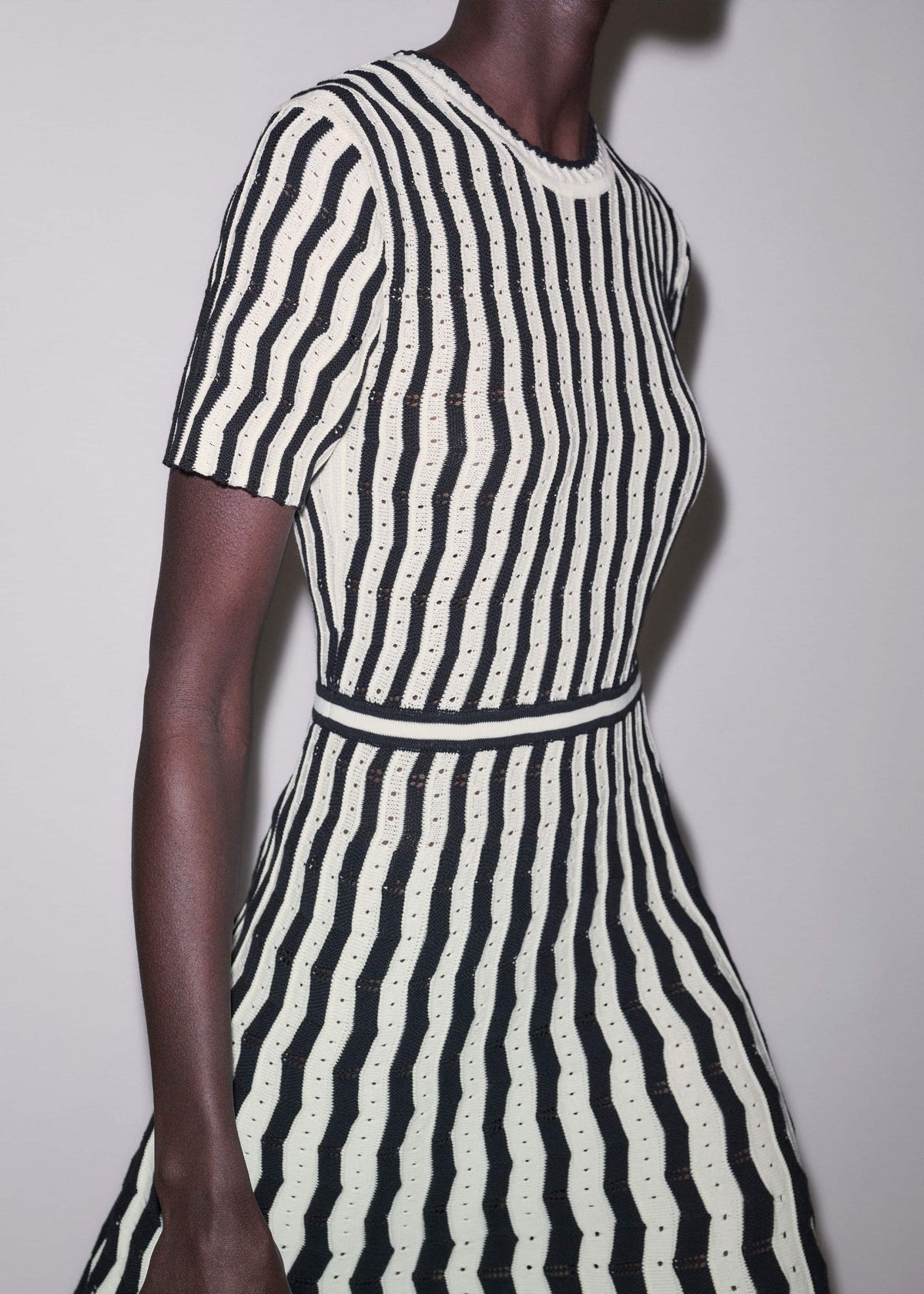 ME+EM Clothing Cream Textured Pointelle Knit Stripe Maxi Dress