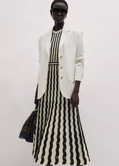 ME+EM Clothing Cream Textured Pointelle Knit Stripe Maxi Dress