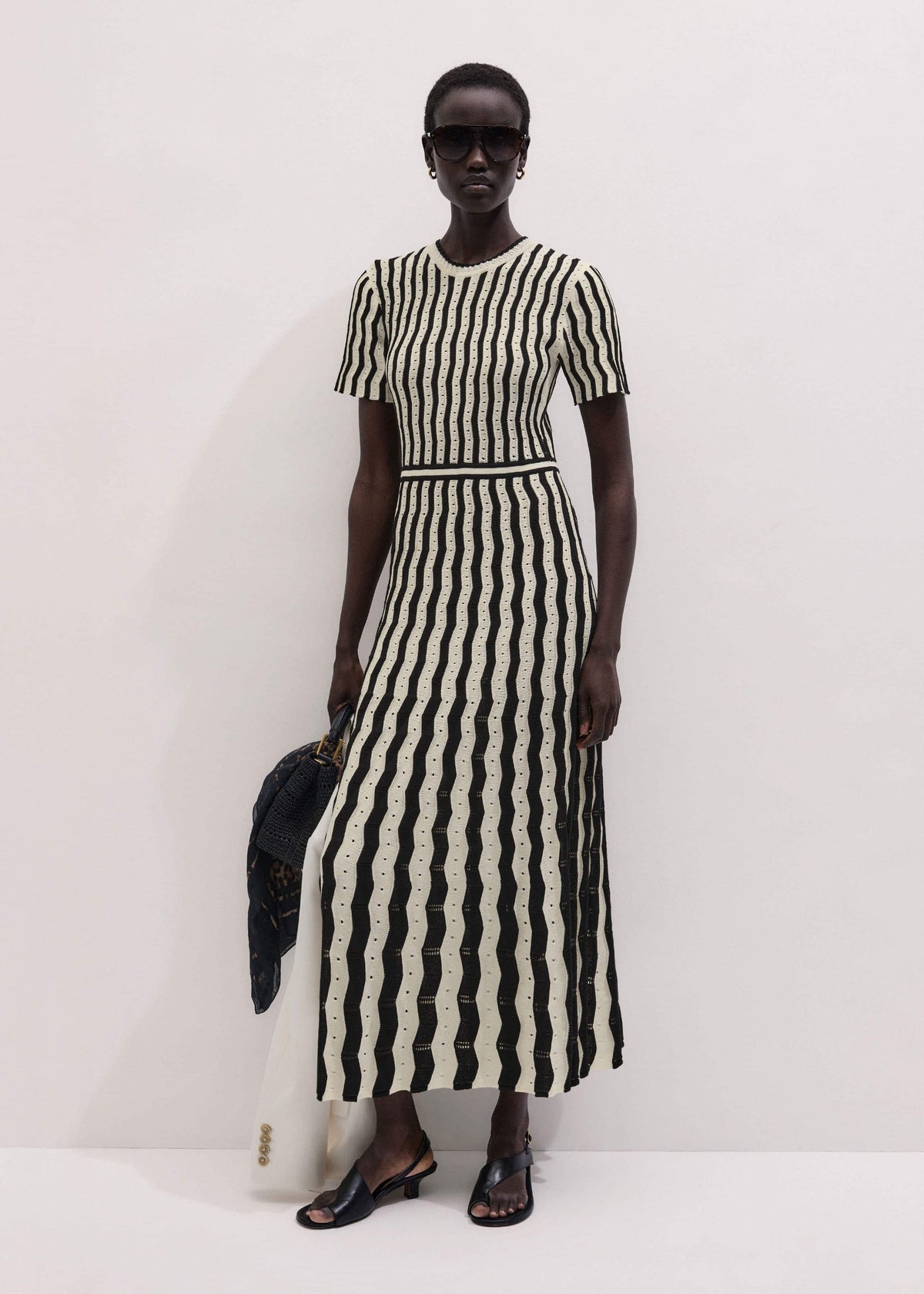 ME+EM Clothing Cream Textured Pointelle Knit Stripe Maxi Dress