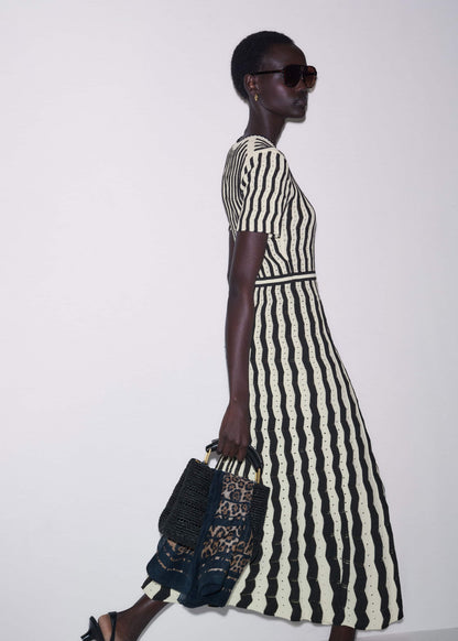 ME+EM Clothing Cream Textured Pointelle Knit Stripe Maxi Dress