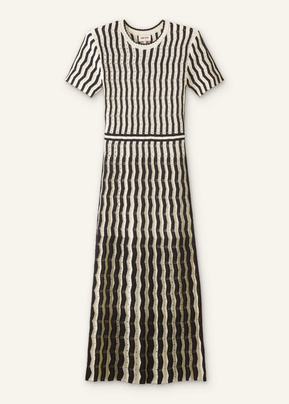 ME+EM Clothing Cream Textured Pointelle Knit Stripe Maxi Dress