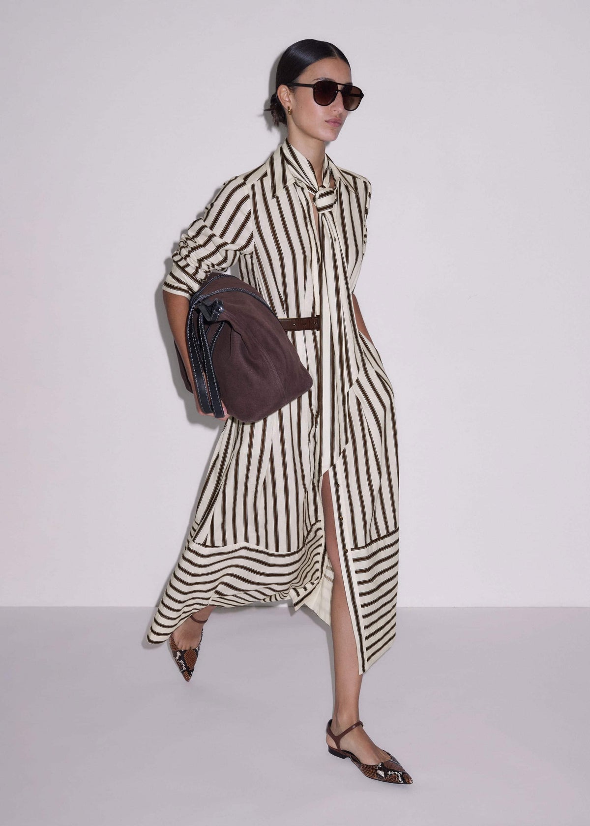 ME+EM Clothing Cream Spring Stripe Maxi Dress + Belt