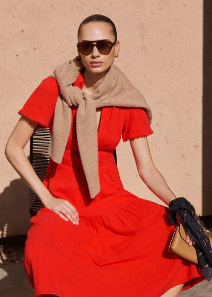 ME+EM Clothing Red Cheesecloth Twist Detail Fit + Flare Maxi Dress